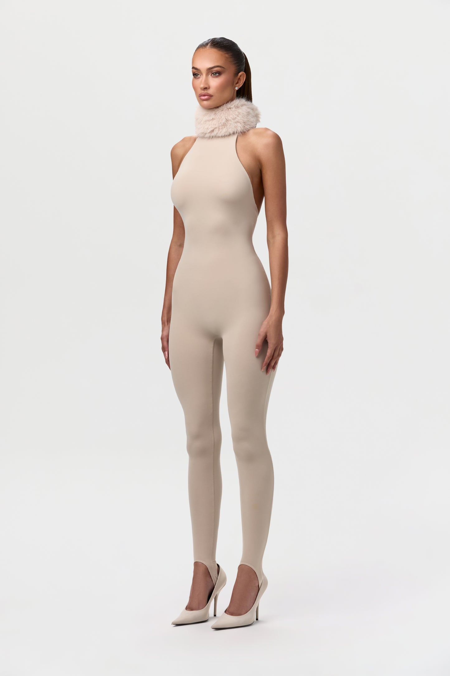 Naked Faux Fur Stirrup Jumpsuit