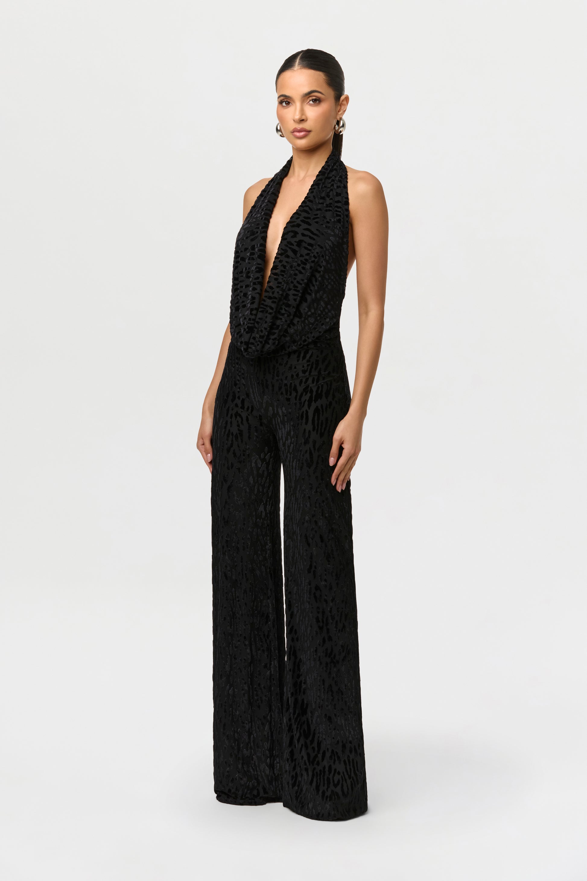 Black Burnout Halter Open Back Jumpsuit