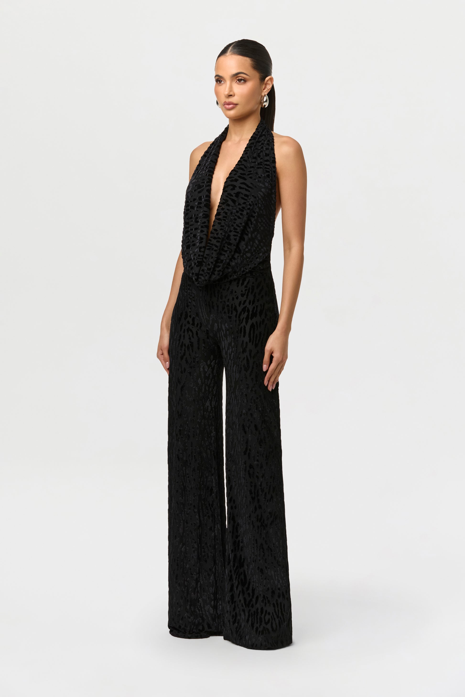 Black Burnout Halter Open Back Jumpsuit