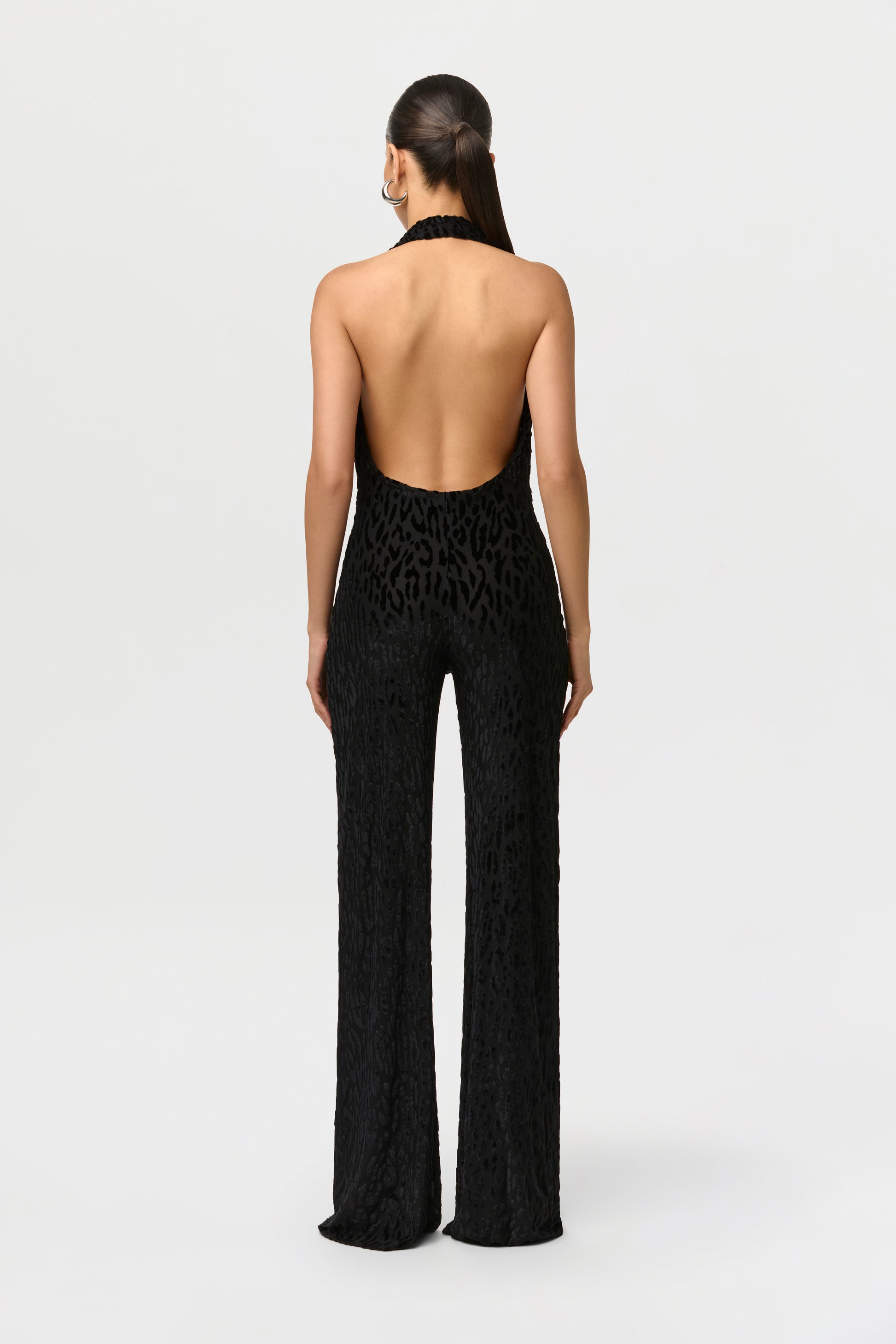 Black Burnout Halter Open Back Jumpsuit