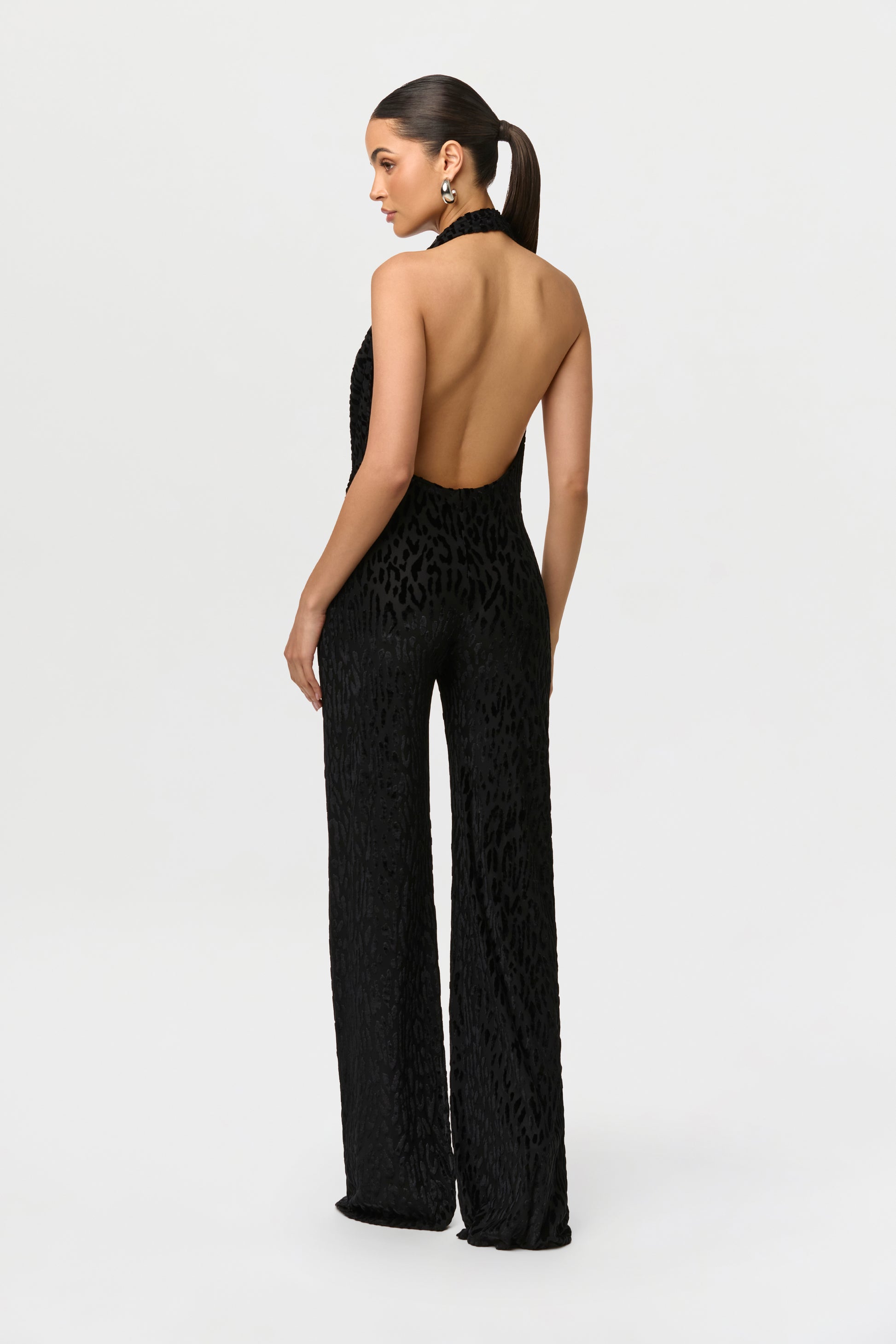 Black Burnout Halter Open Back Jumpsuit