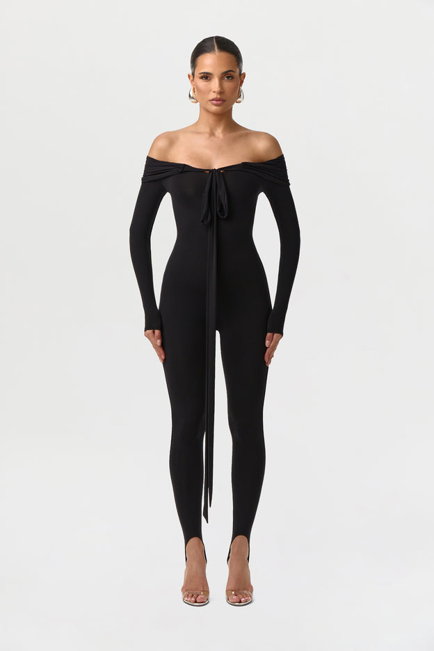 Naked Off-Shoulder Tie Jumpsuit
