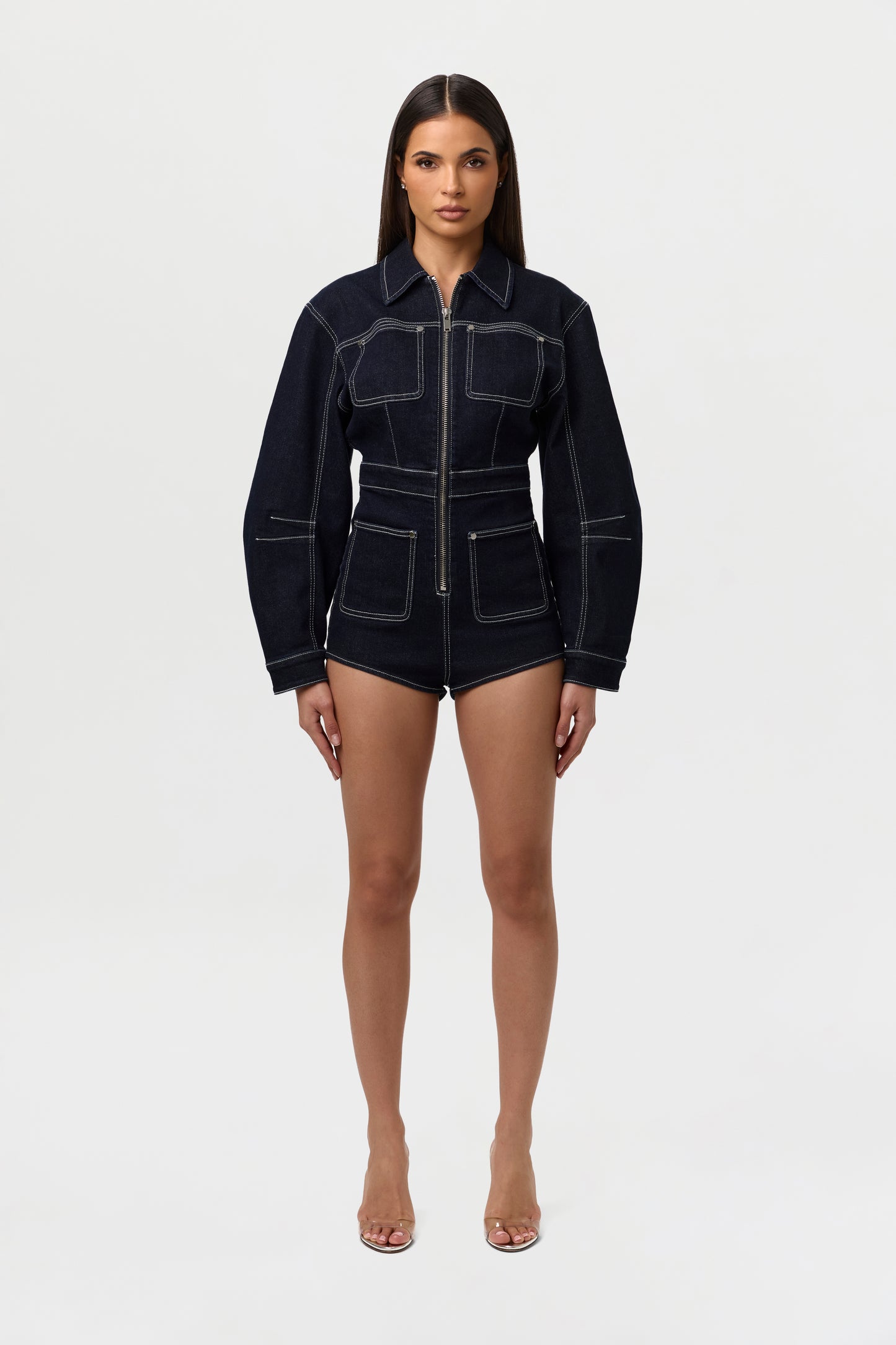 Denim  Zip Up Romper