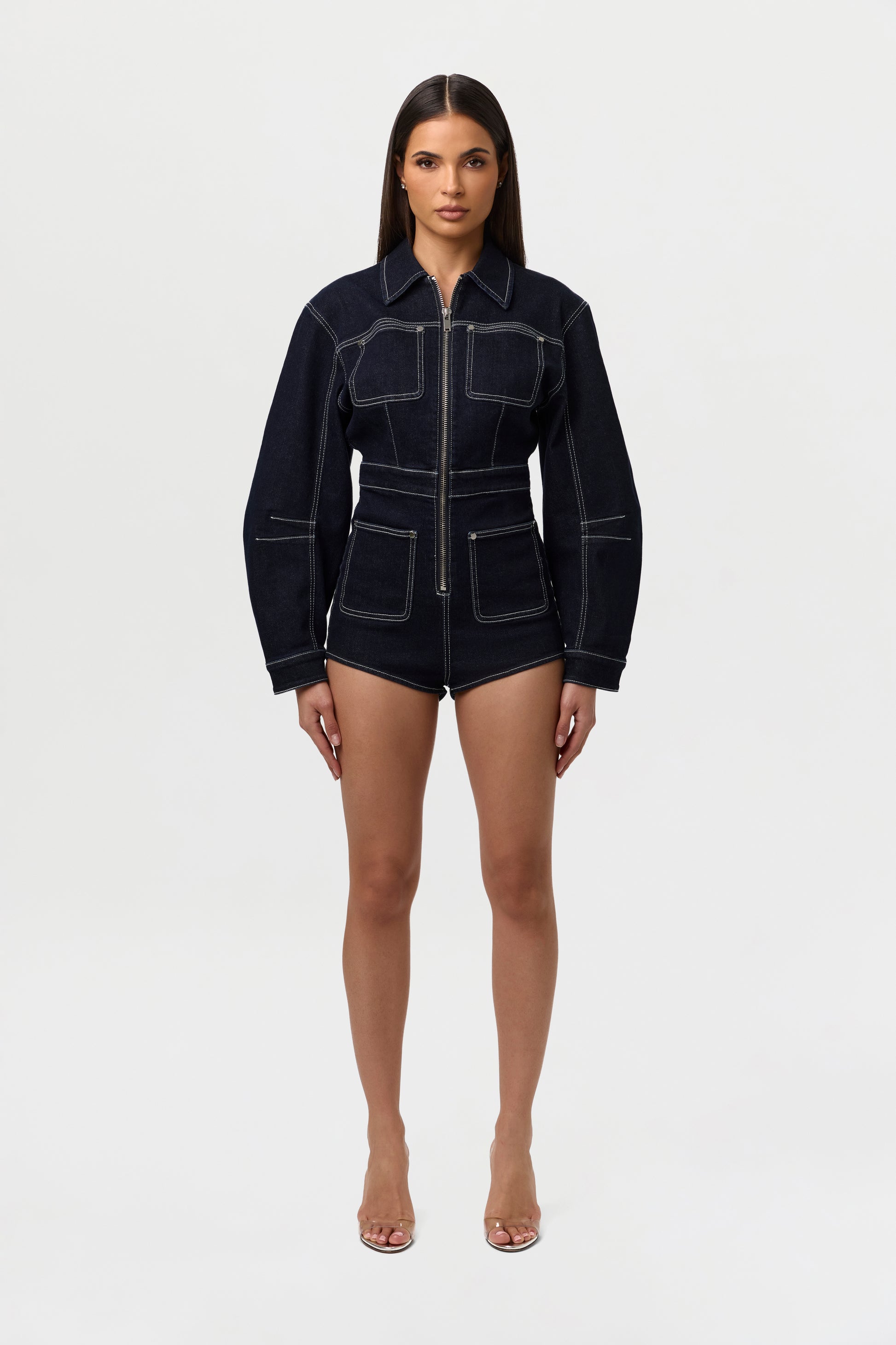 Denim  Zip Up Romper