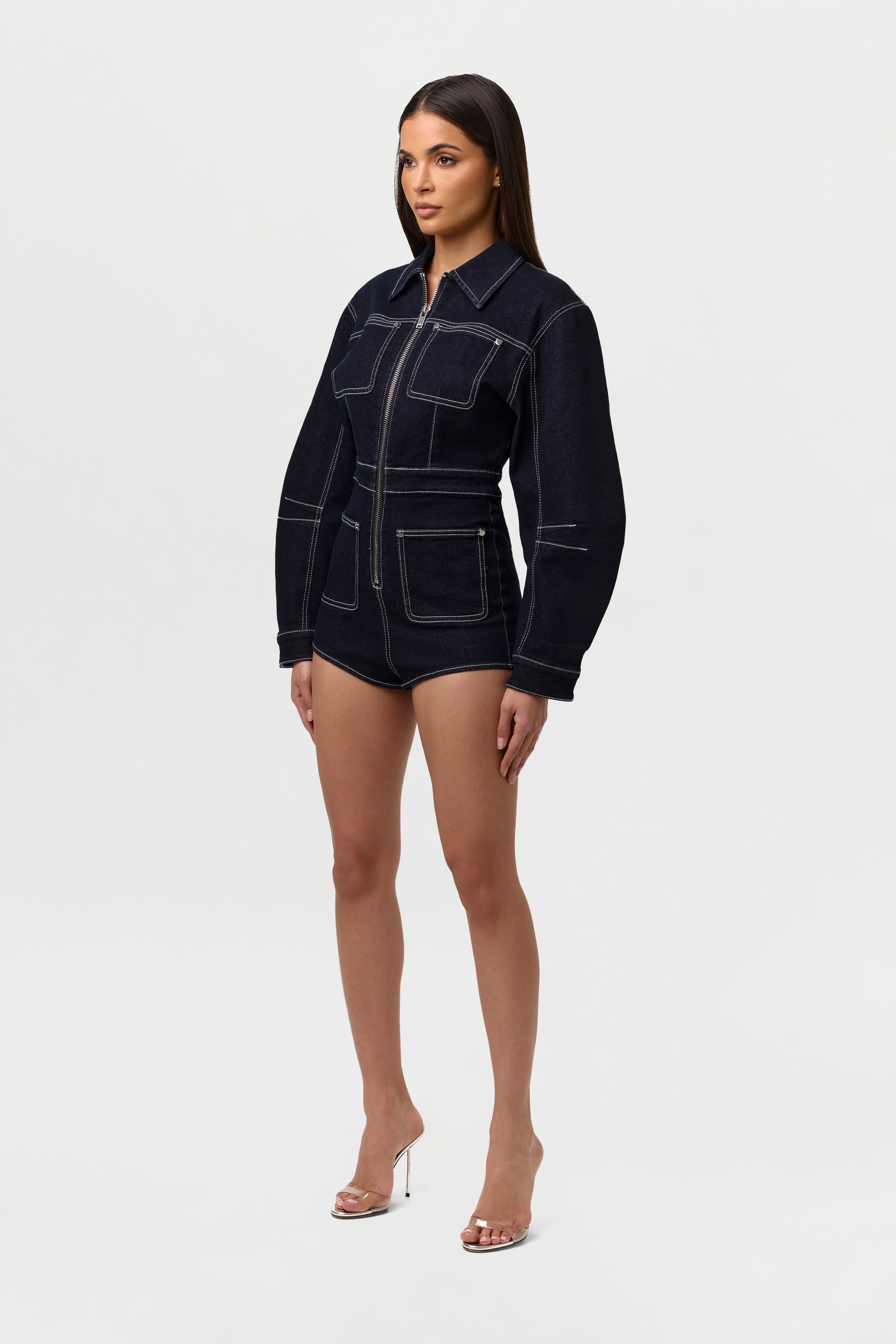 Denim  Zip Up Romper