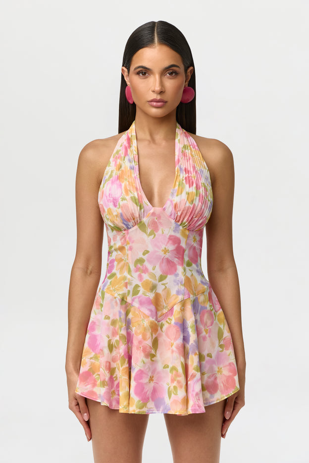 Chiffon Print Halter Romper