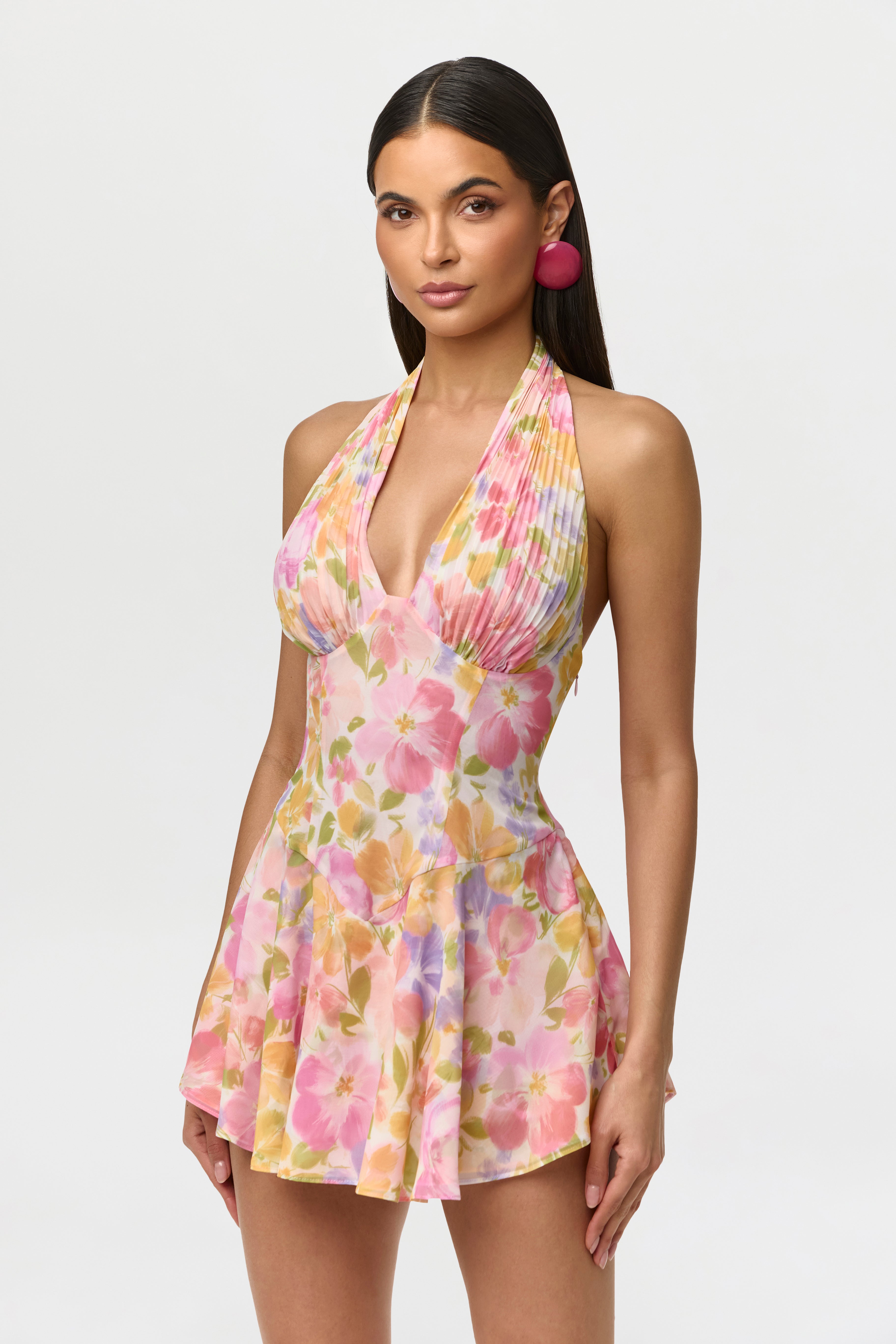 Chiffon Print Halter Romper