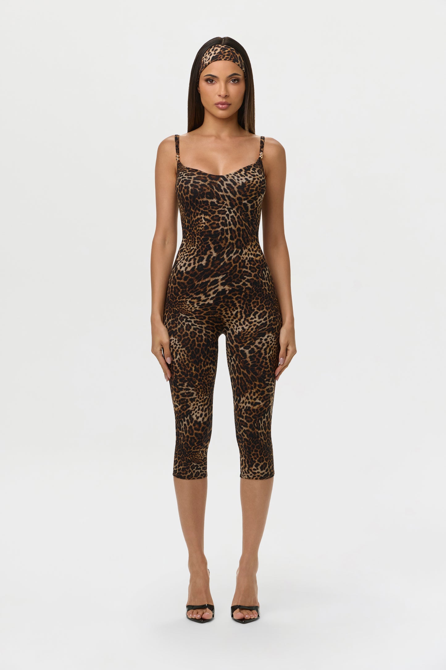 Spotted Leopard Naked Print Capri Jumpsuit