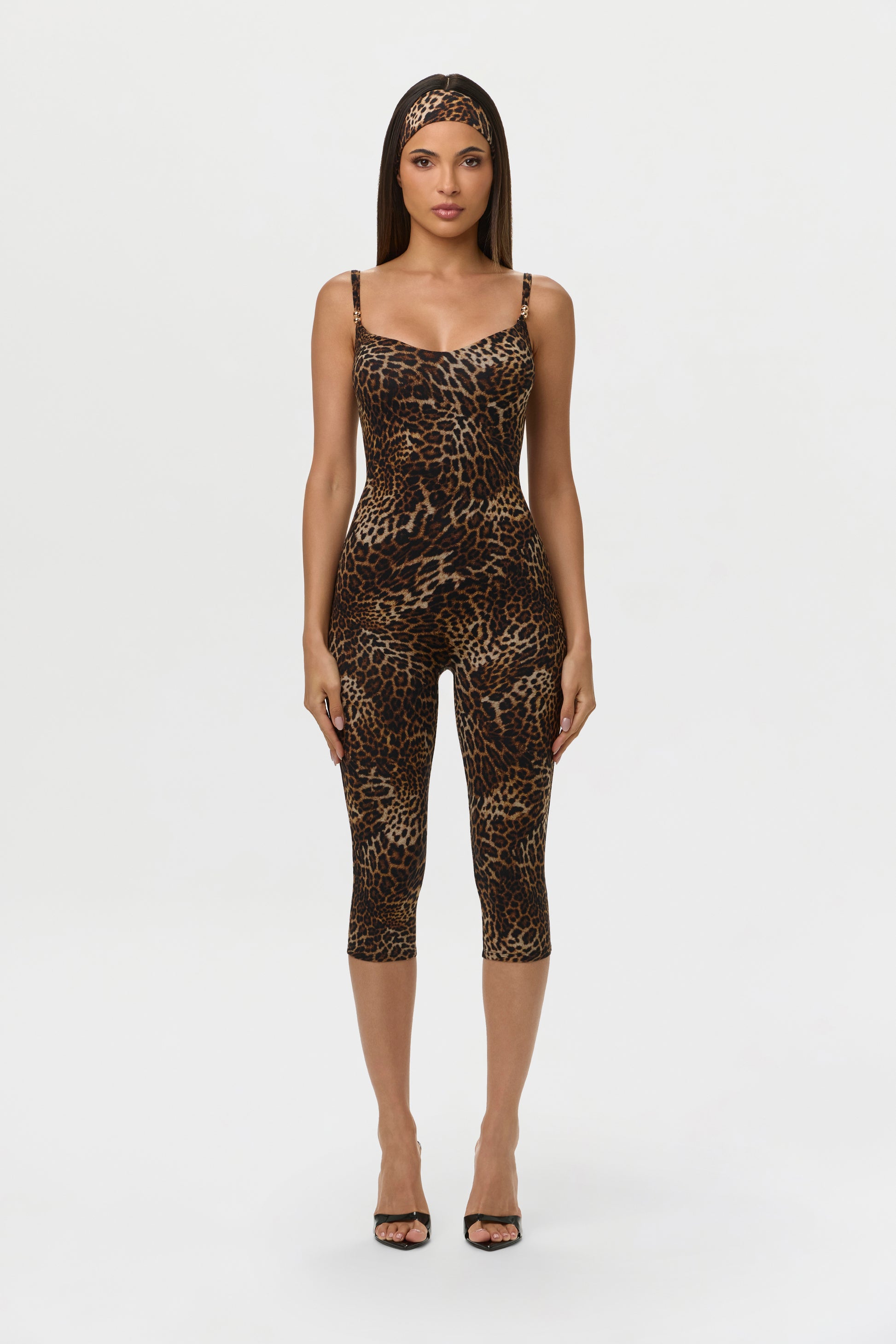 Spotted Leopard Naked Print Capri Jumpsuit