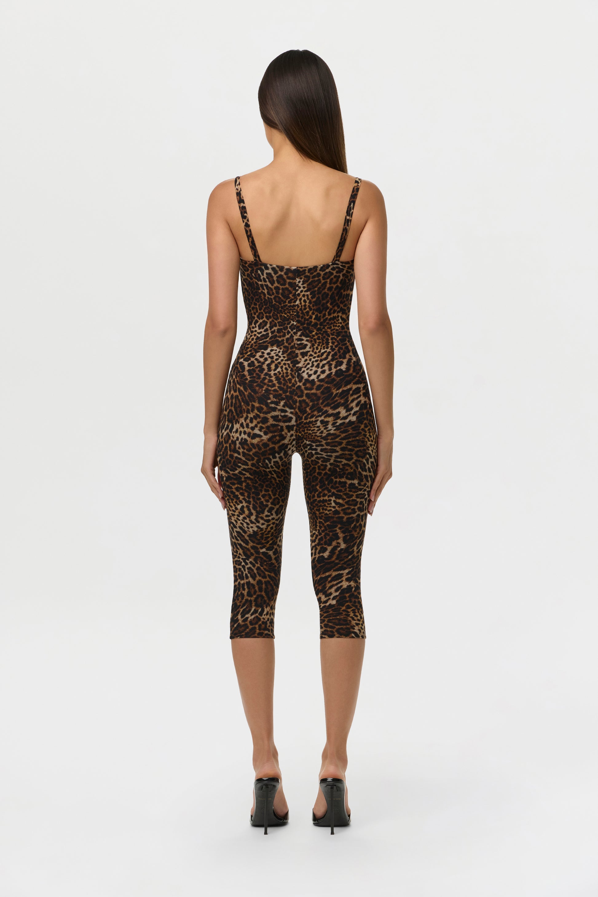Spotted Leopard Naked Print Capri Jumpsuit