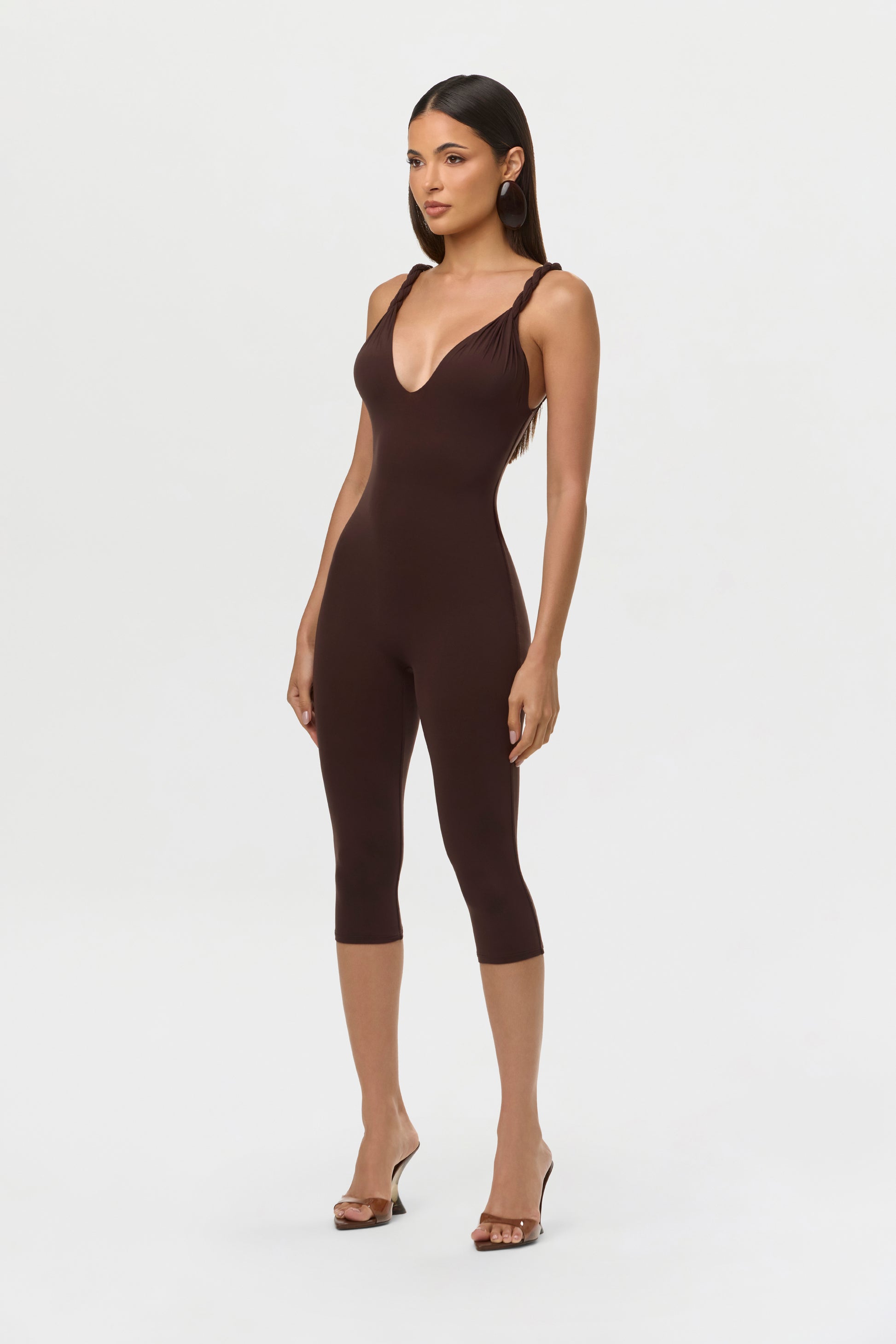 Dark Chocolate Naked Twist Capri Jumpsuit