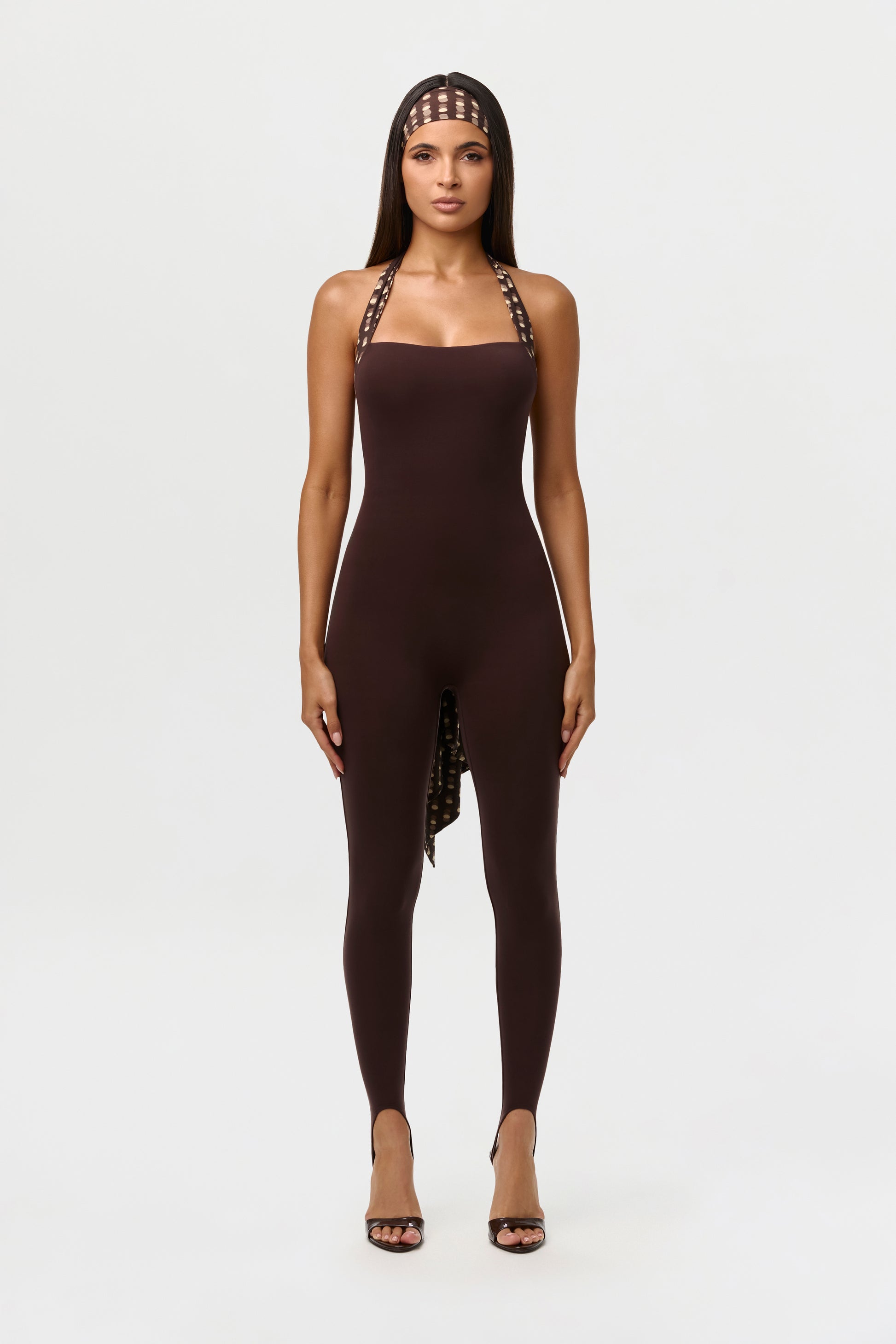 Naked Halter Print Stirrup Jumpsuit Petite