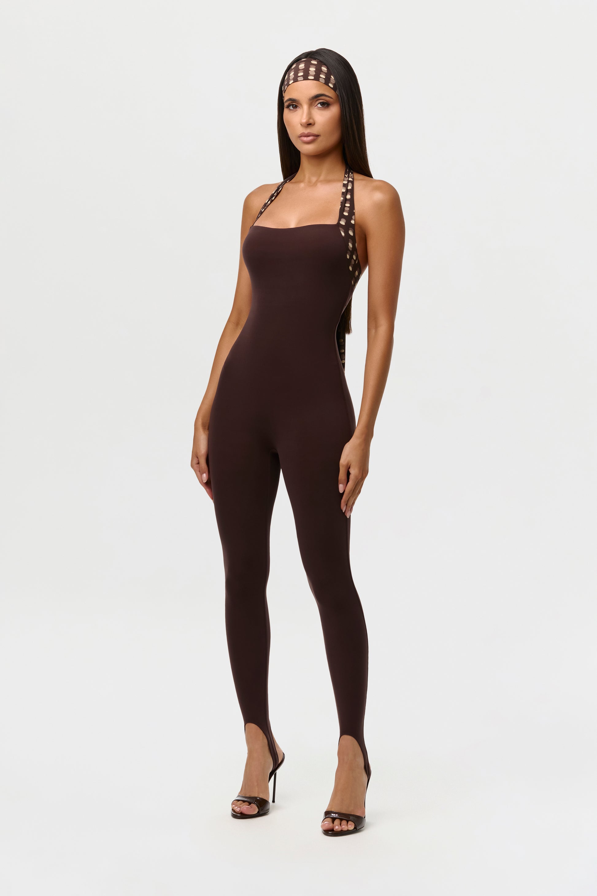 Naked Halter Print Stirrup Jumpsuit