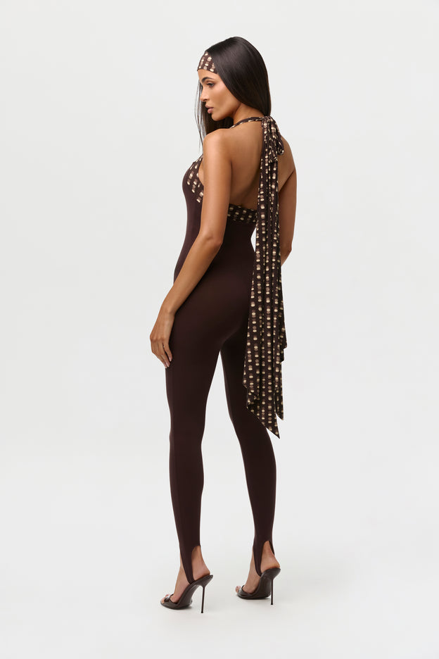 Naked Halter Print Stirrup Jumpsuit Petite