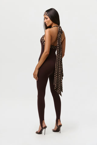 Naked Halter Print Stirrup Jumpsuit