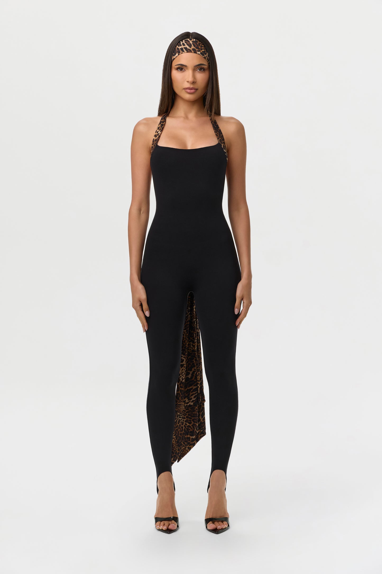 Naked Halter Print Stirrup Jumpsuit Petite