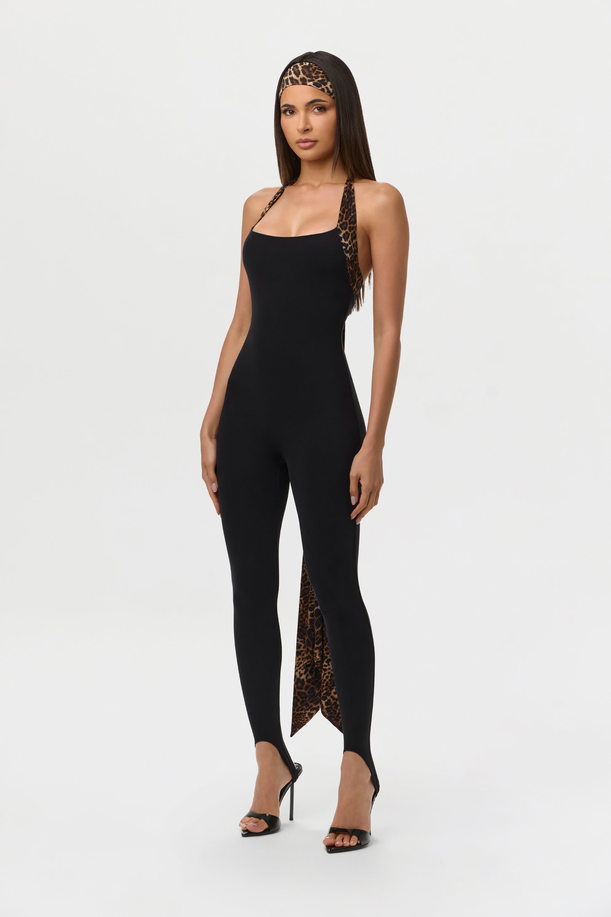 Naked Halter Print Stirrup Jumpsuit Petite