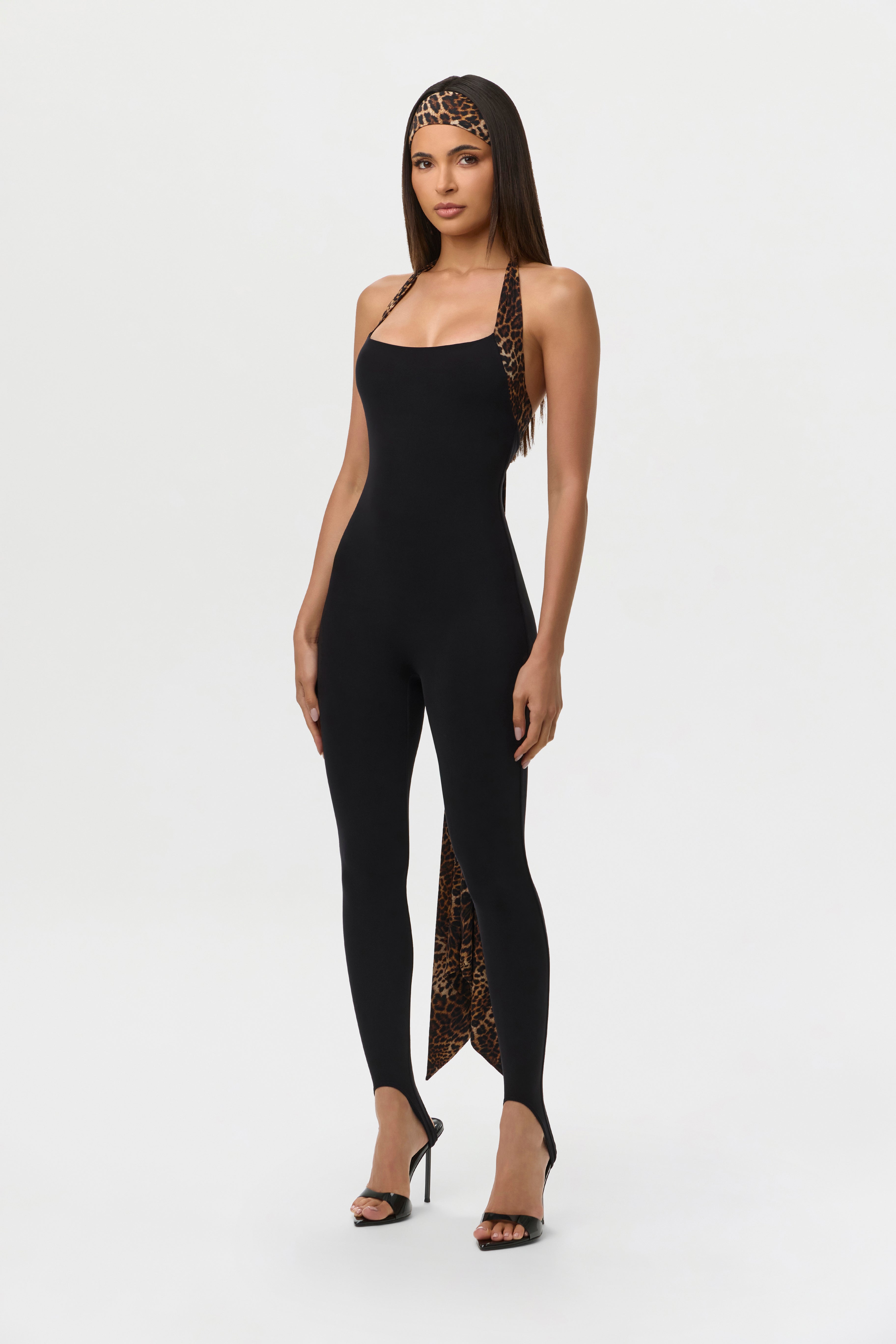 Naked Halter Print Stirrup Jumpsuit