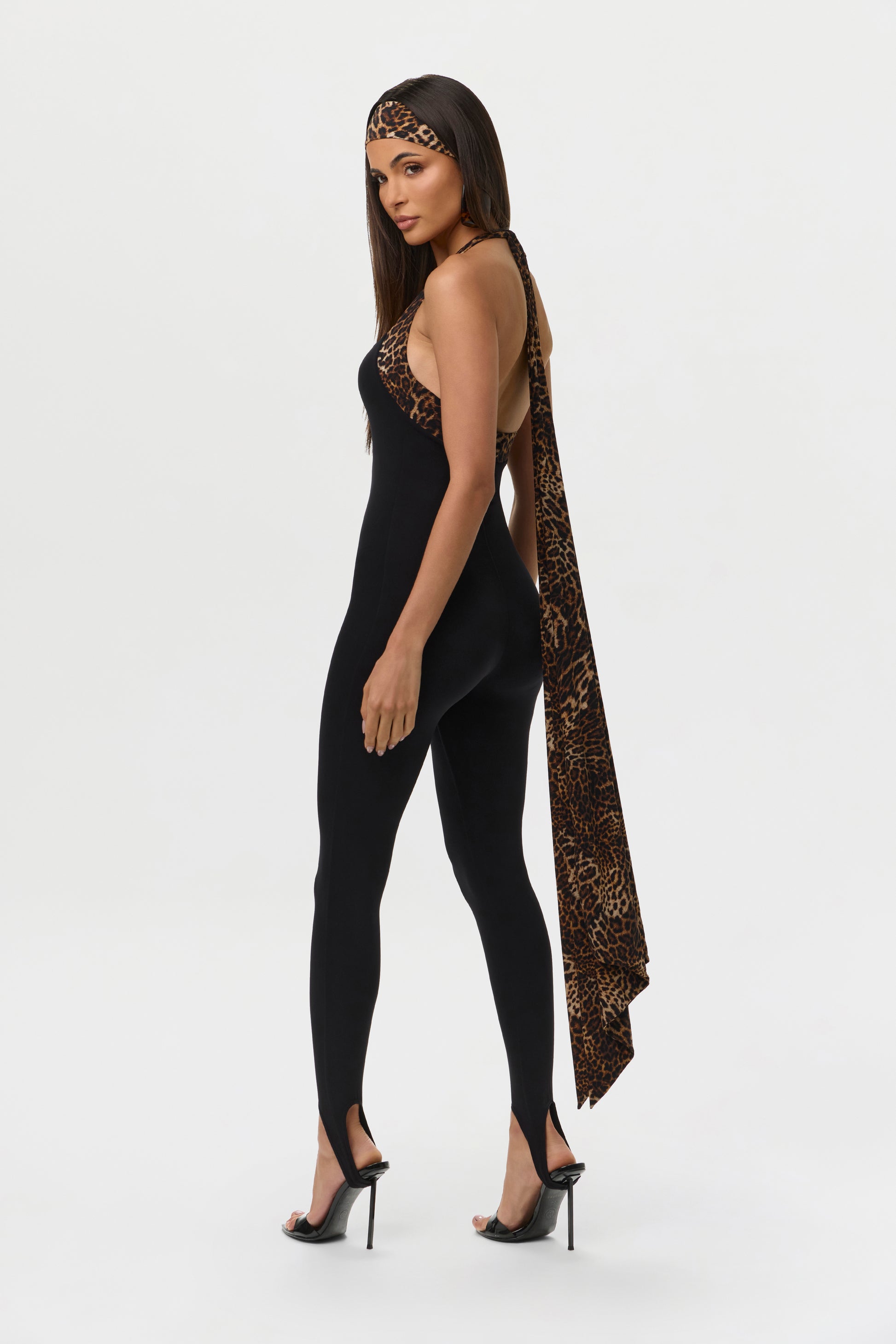 Naked Halter Print Stirrup Jumpsuit Petite