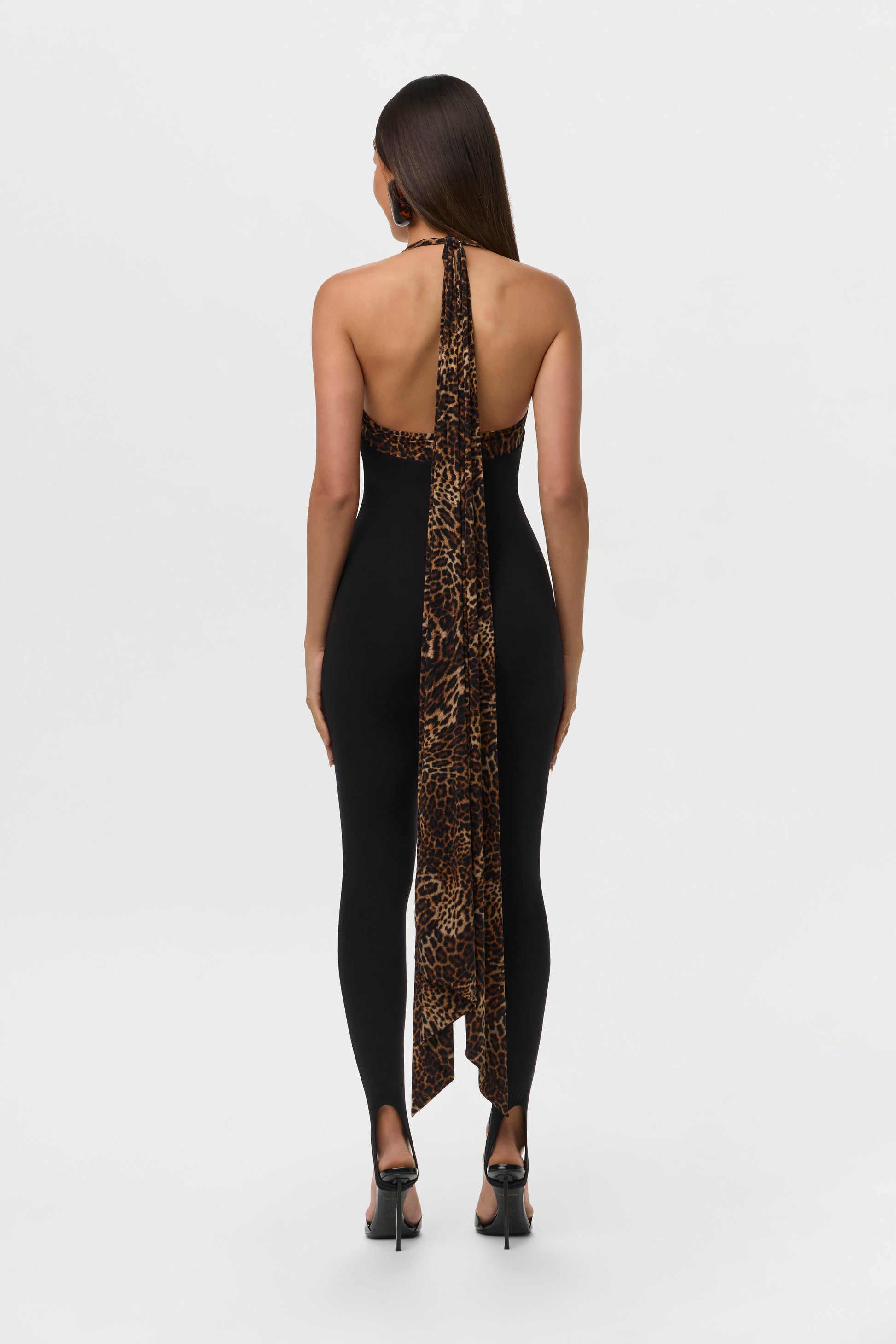 Naked Halter Print Stirrup Jumpsuit