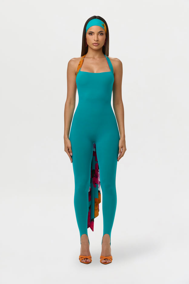 Naked Halter Print Stirrup Jumpsuit
