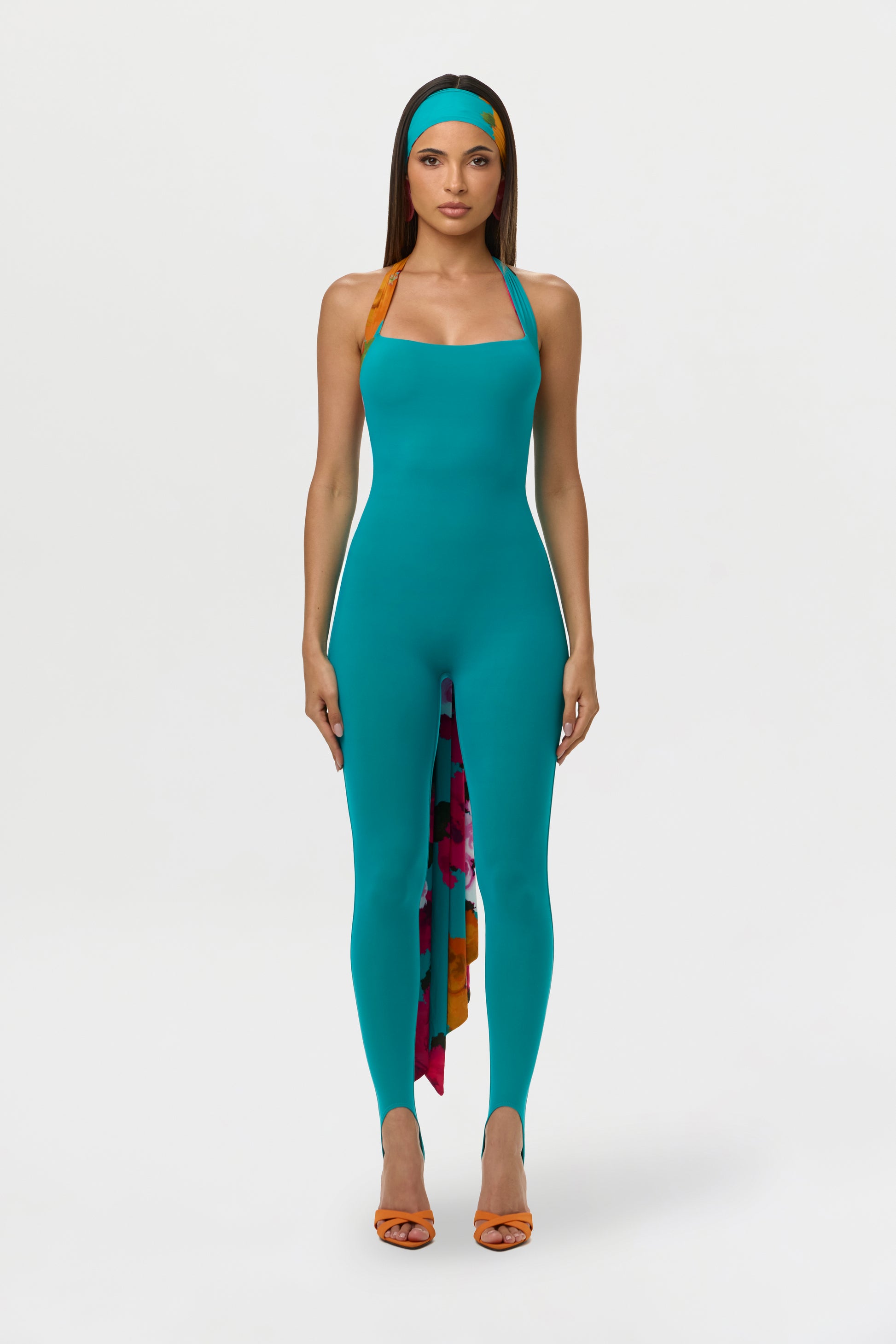 Naked Halter Print Stirrup Jumpsuit Petite