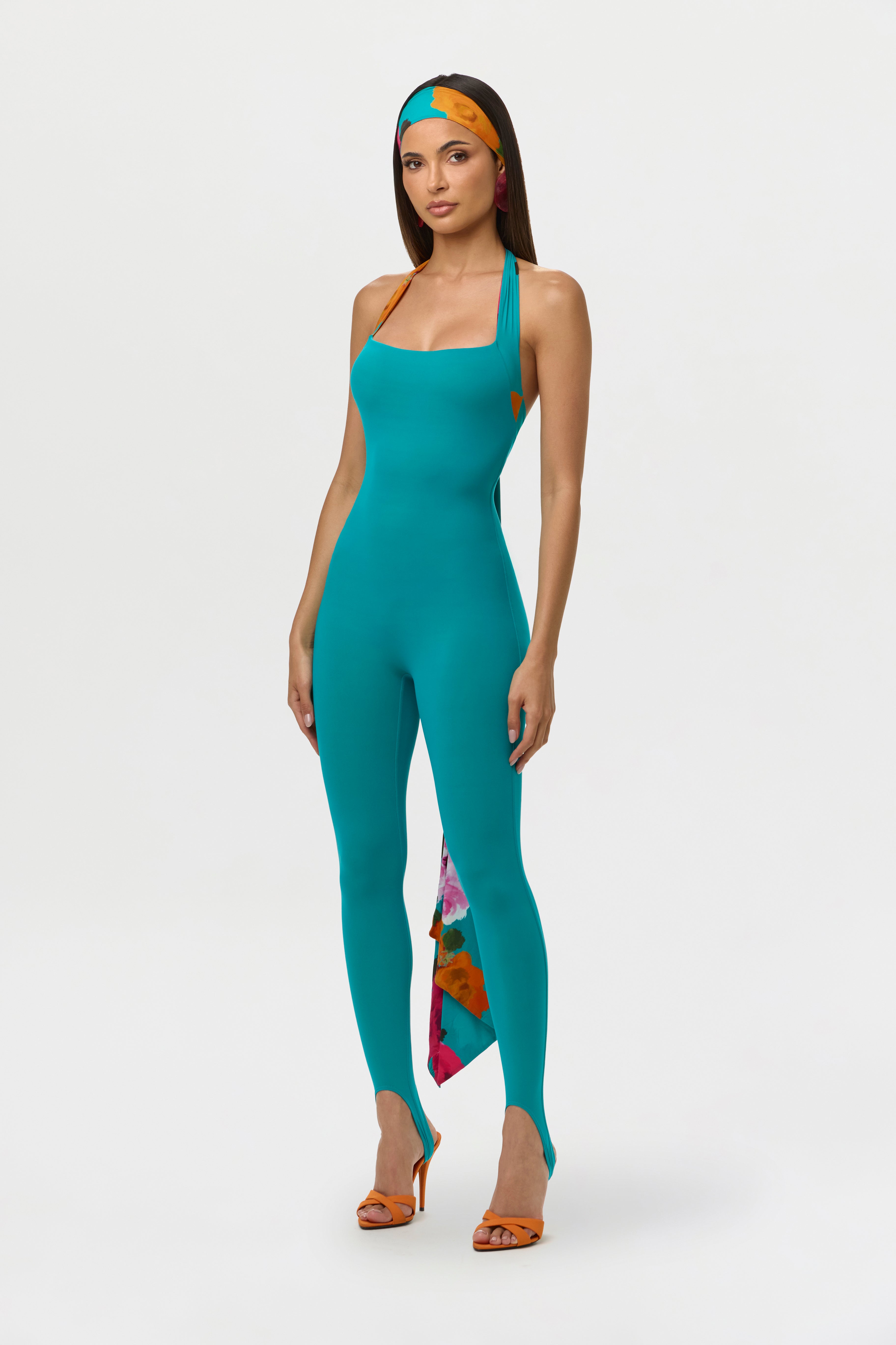 Naked Halter Print Stirrup Jumpsuit