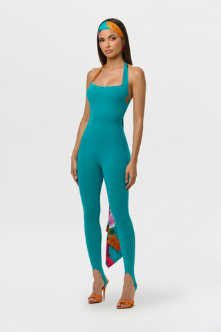 Naked Halter Print Stirrup Jumpsuit