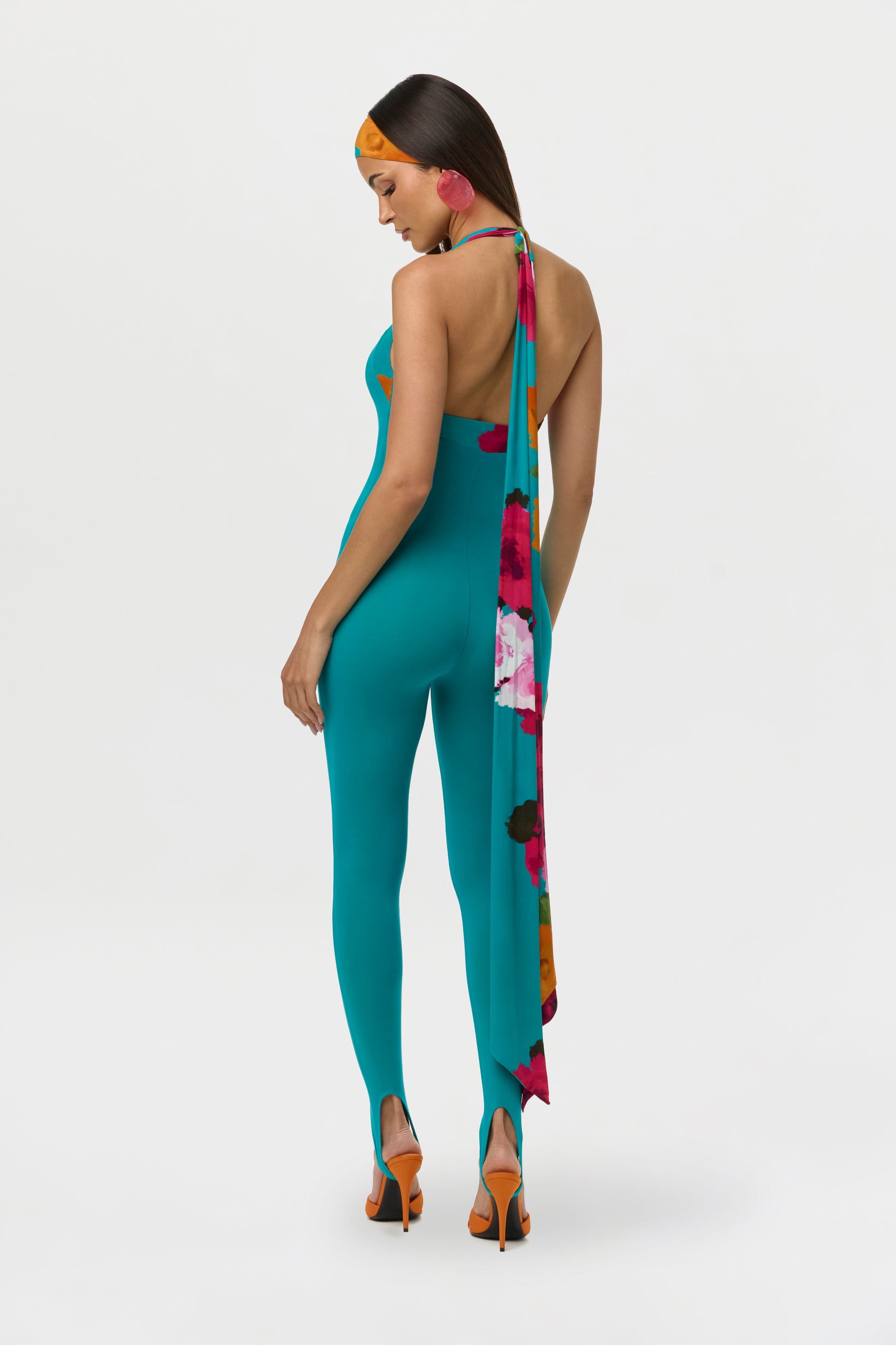 Naked Halter Print Stirrup Jumpsuit