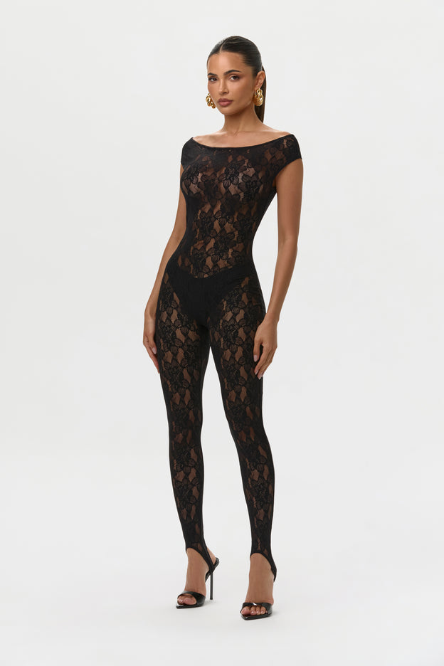Stretch Lace Off-Shoulder Jumpsuit