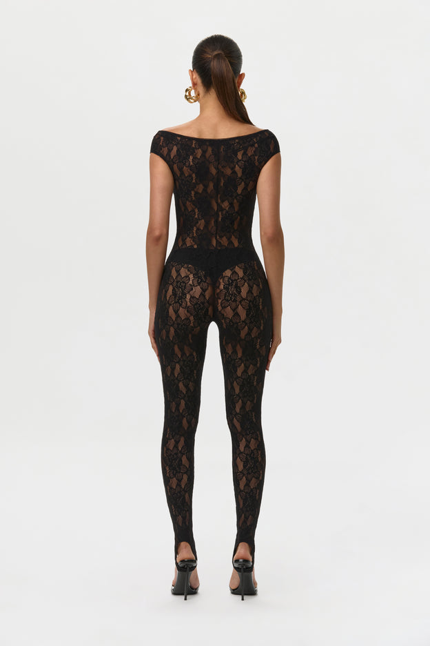 Stretch Lace Off-Shoulder Jumpsuit