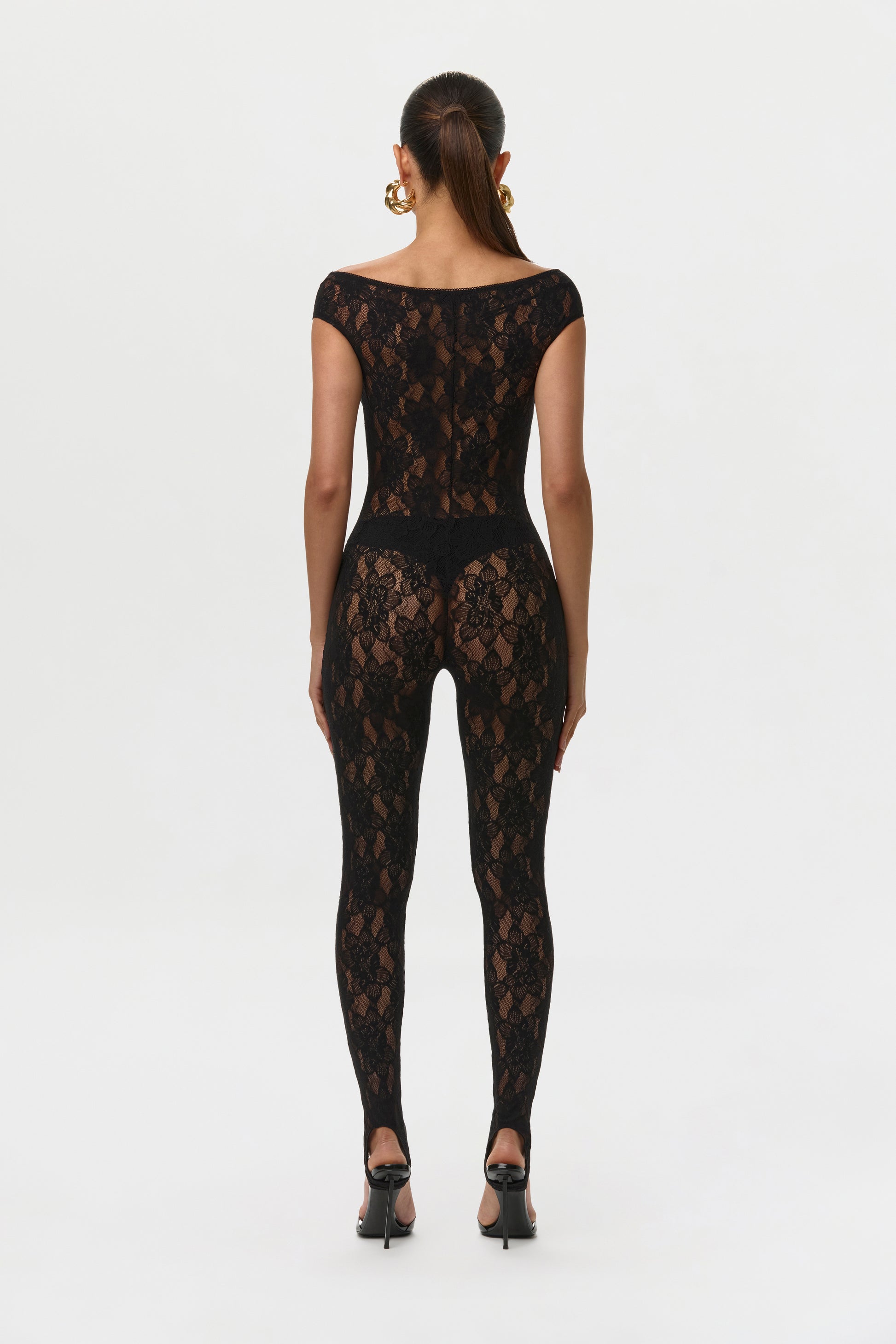 Black Stretch Lace Stirrup Jumpsuit Petite