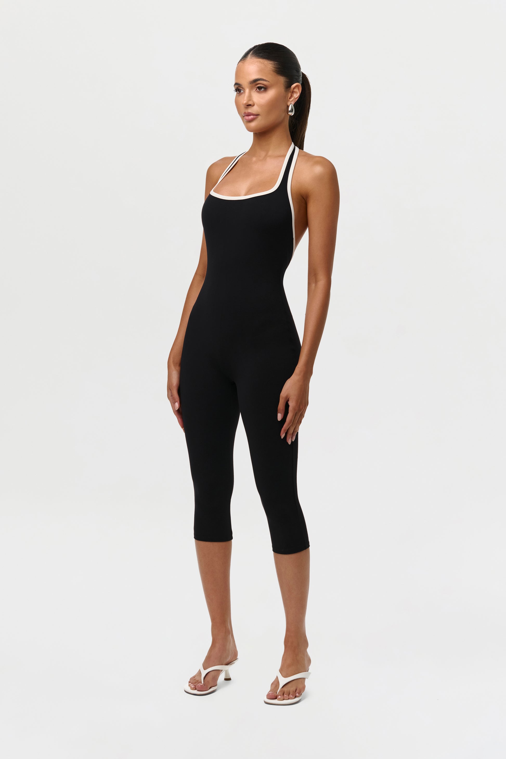 Black Sporty Naked Capri Jumpsuit