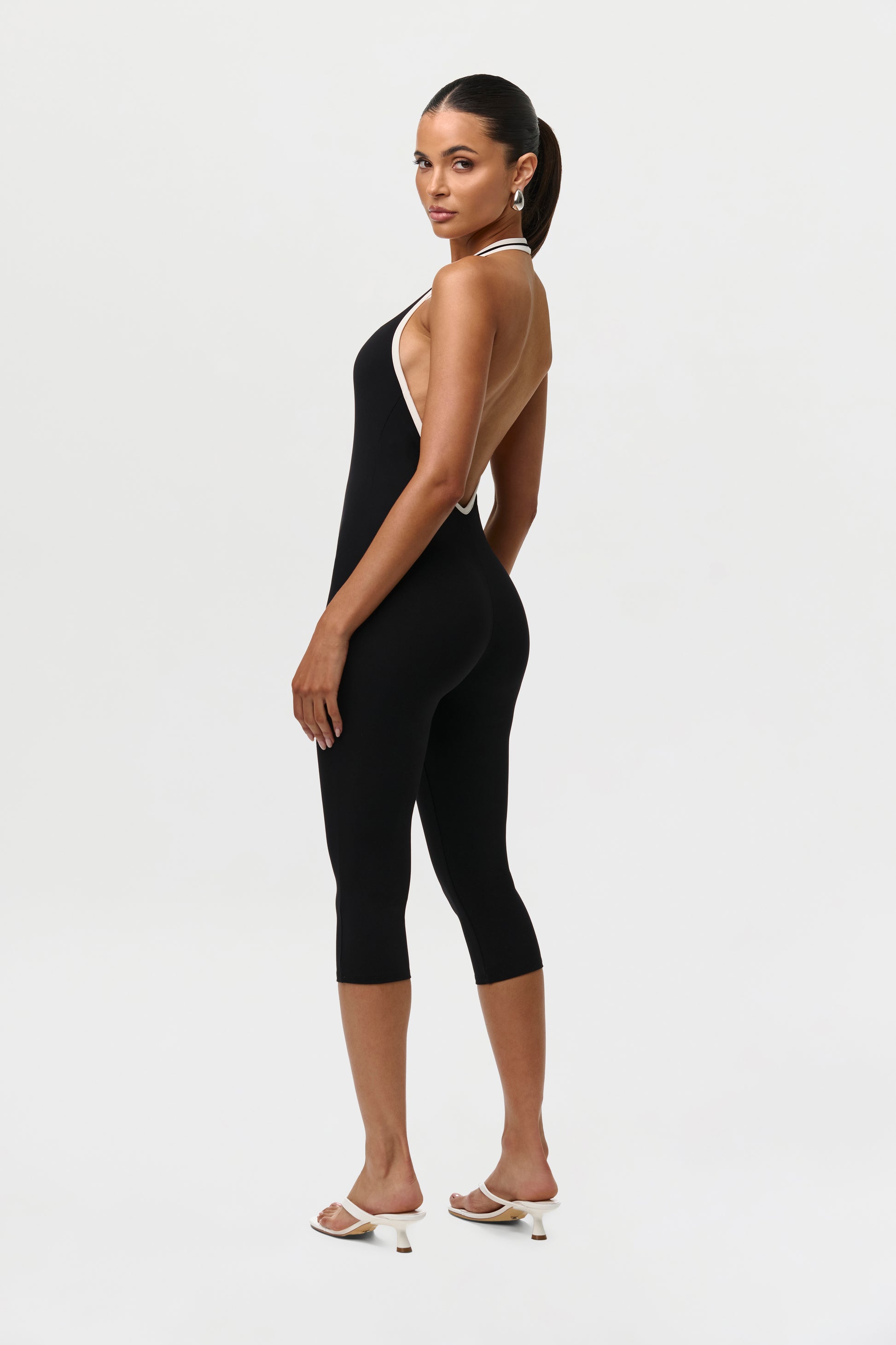Black Sporty Naked Capri Jumpsuit