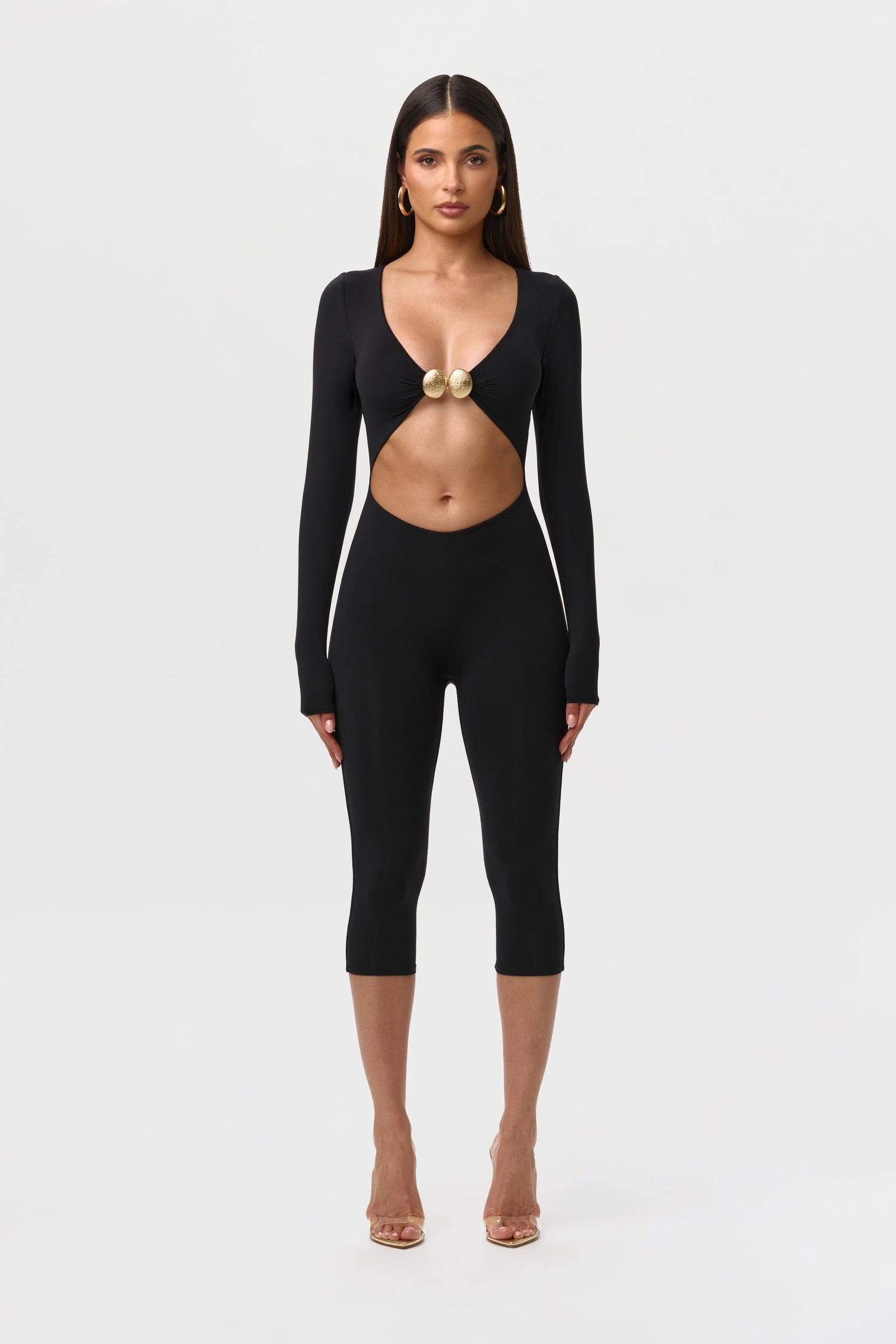 Black Naked Cutout Capri Jumpsuit