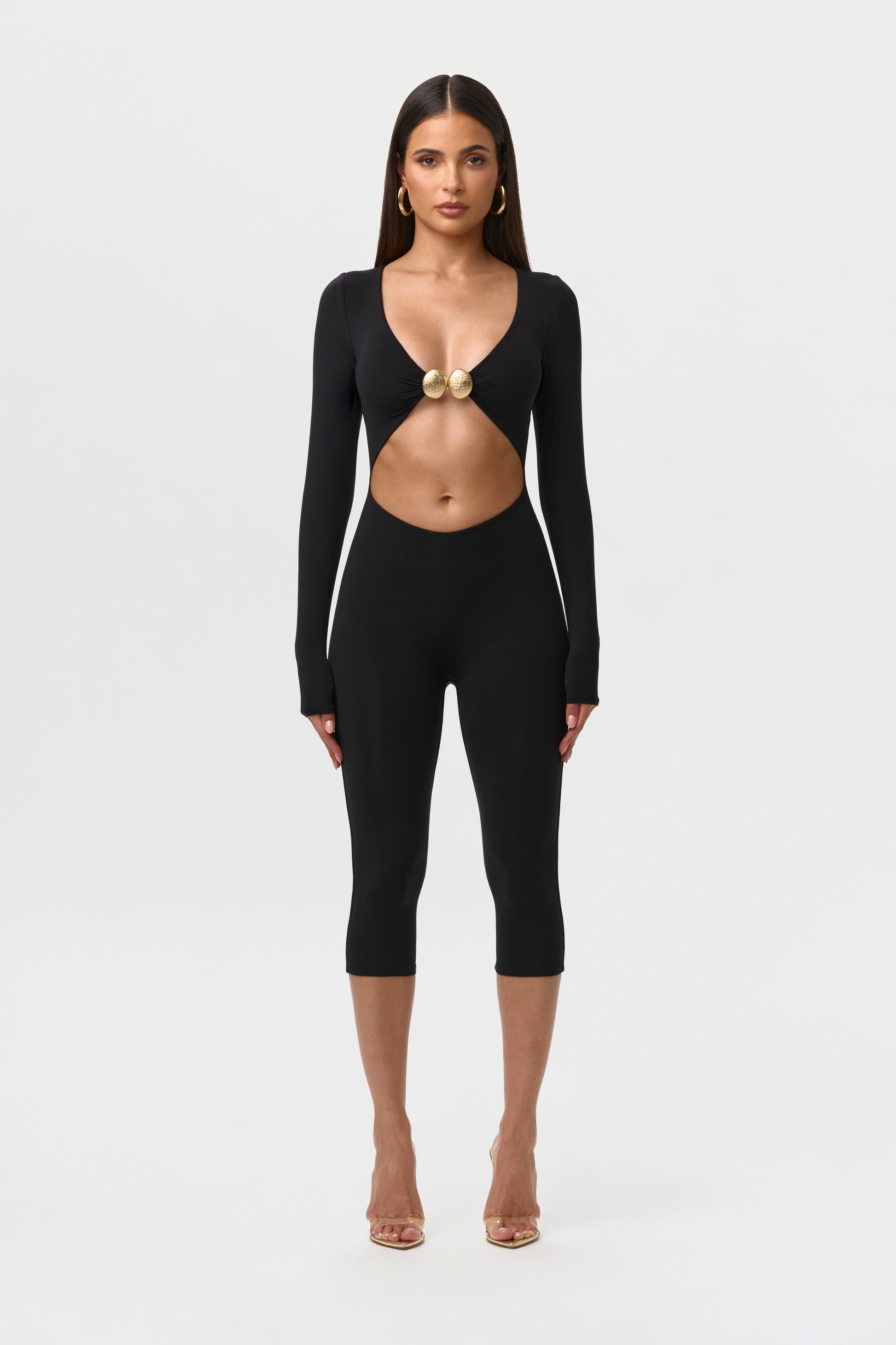Black Naked Cutout Capri Jumpsuit