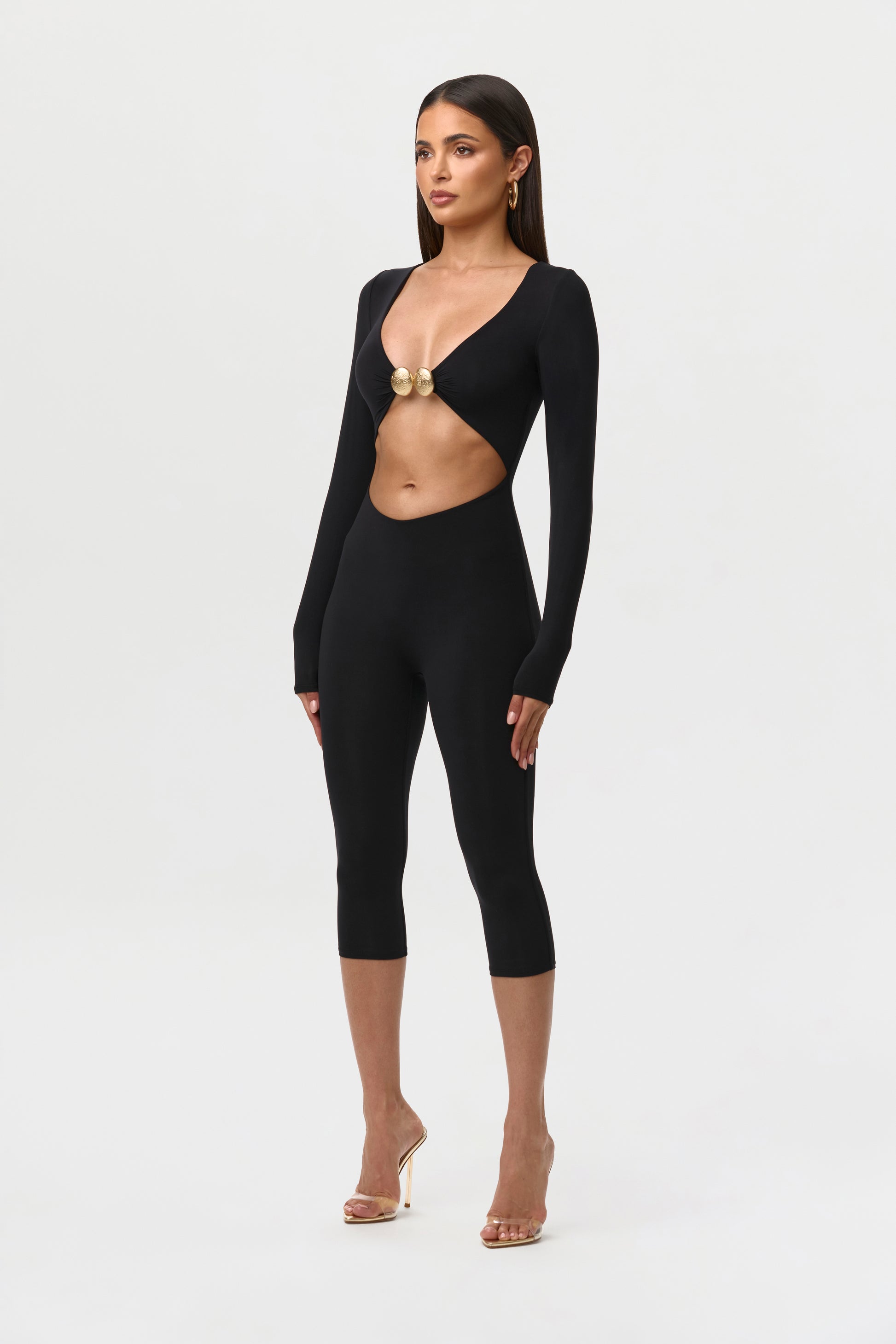 Black Naked Cutout Capri Jumpsuit