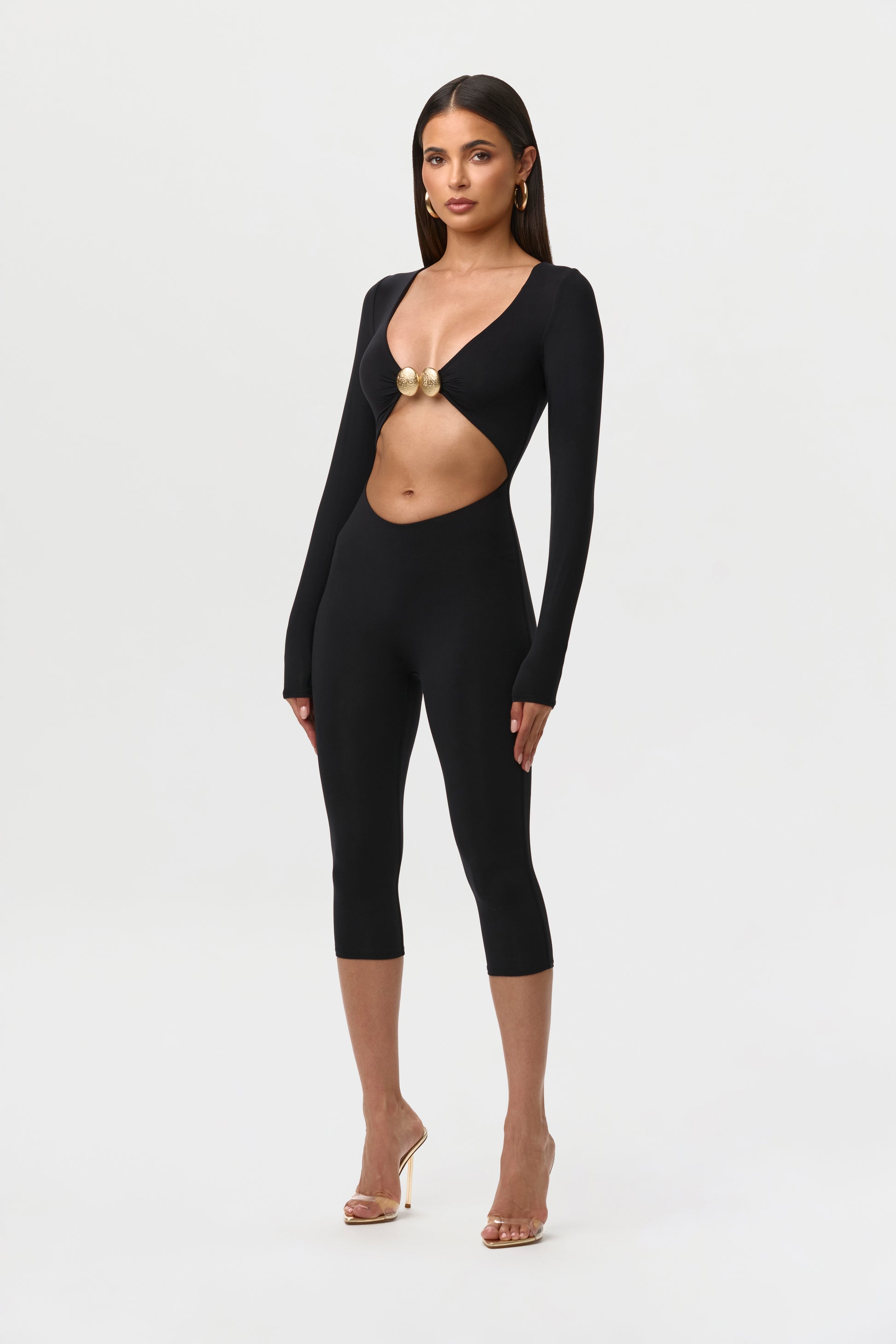 Black Naked Cutout Capri Jumpsuit