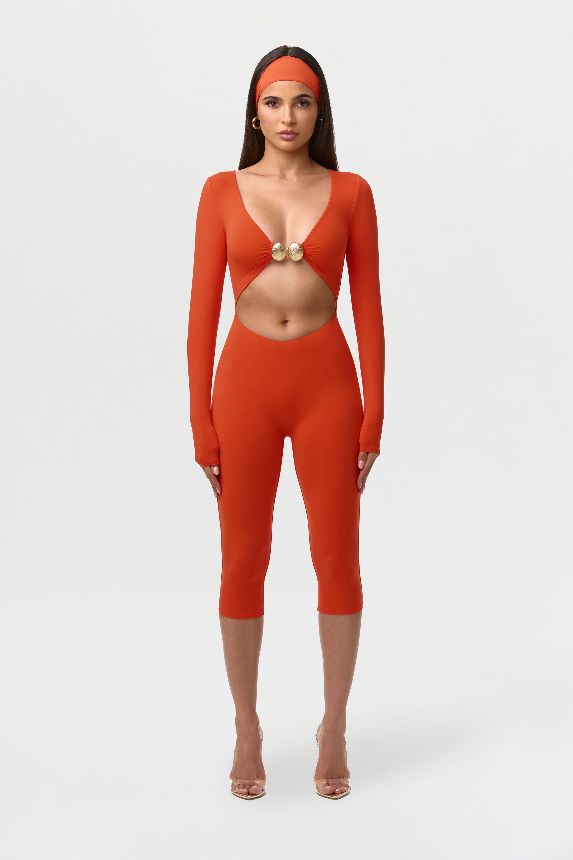 Tangerine Naked Cutout Capri Jumpsuit