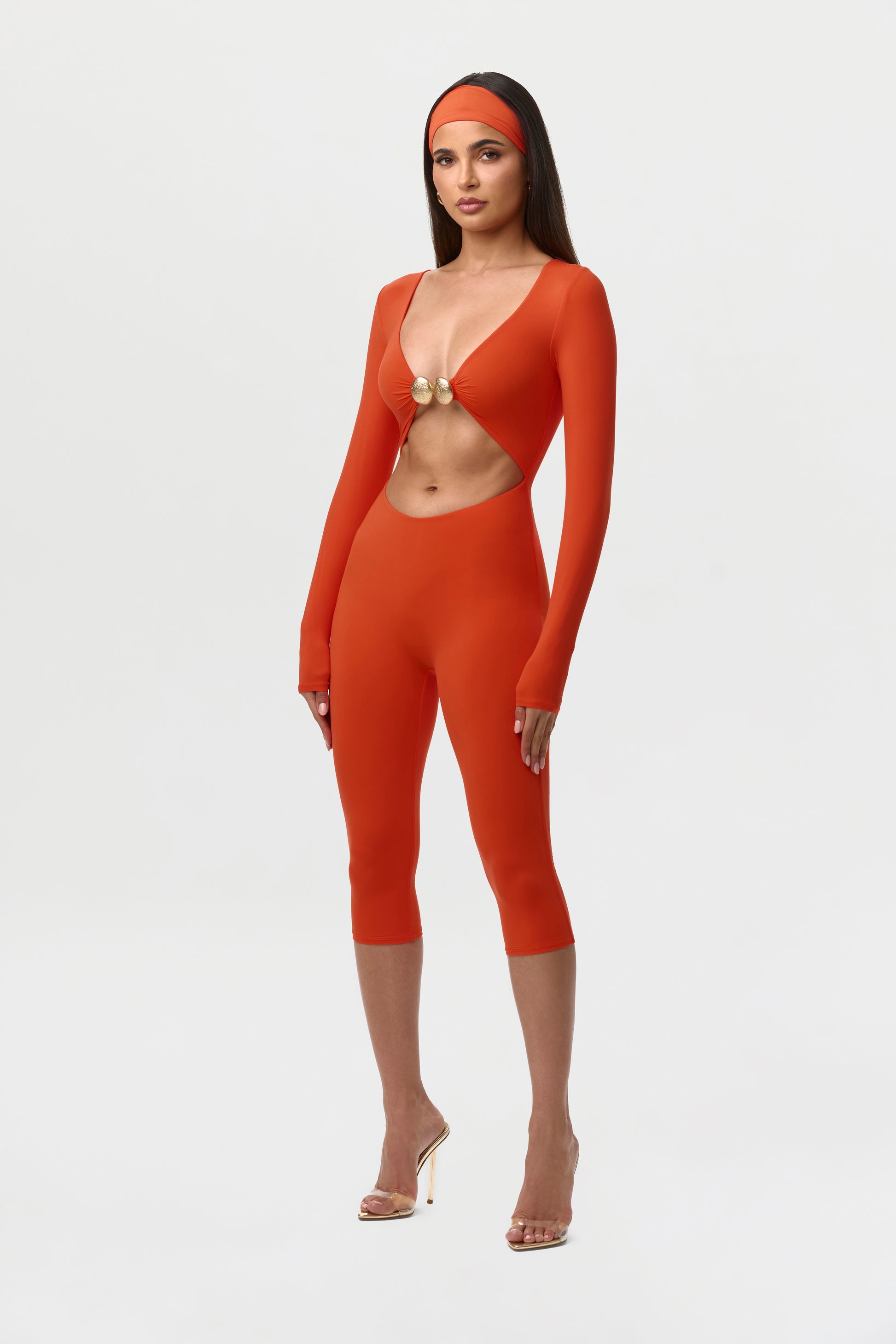 Tangerine Naked Cutout Capri Jumpsuit