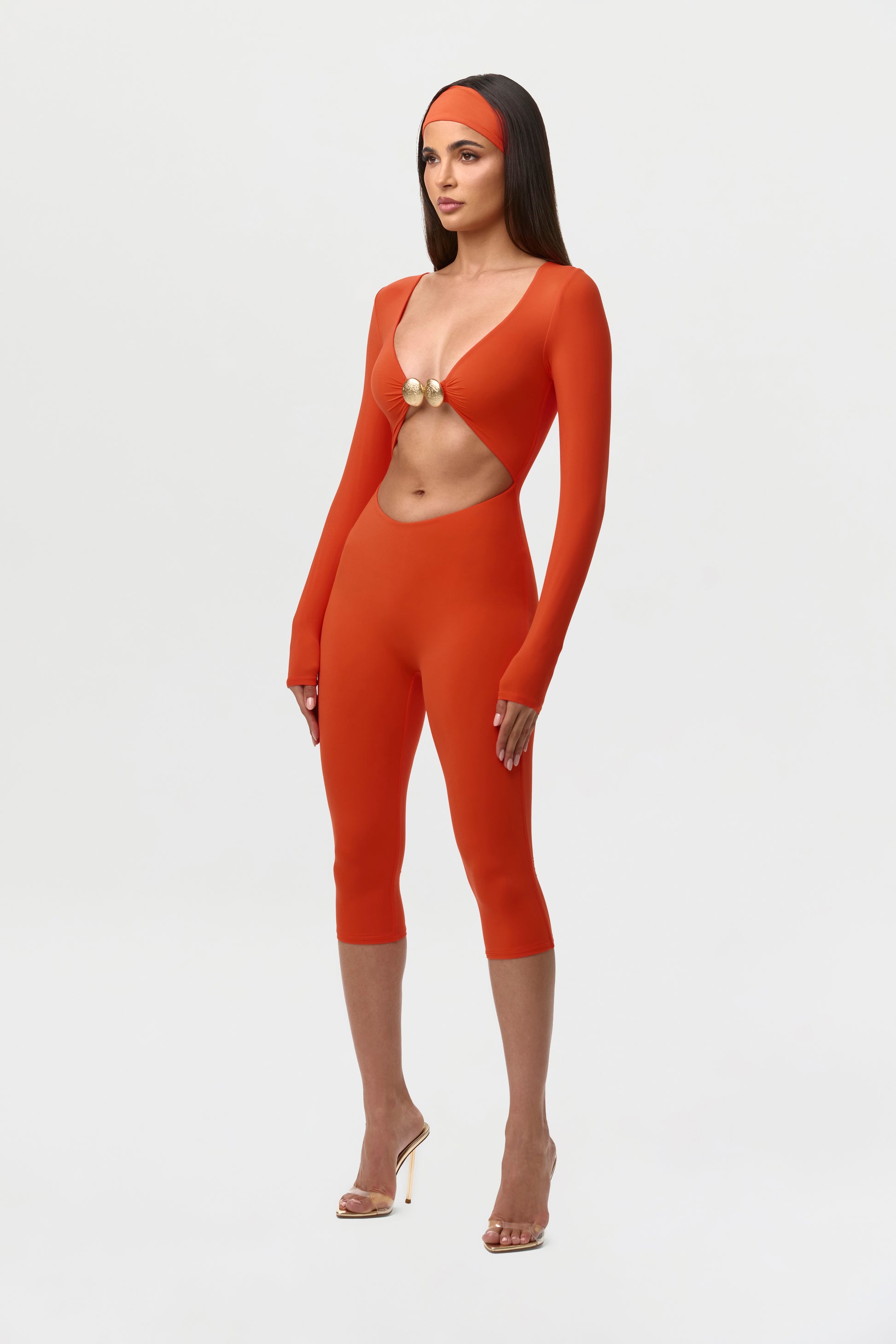 Tangerine Naked Cutout Capri Jumpsuit