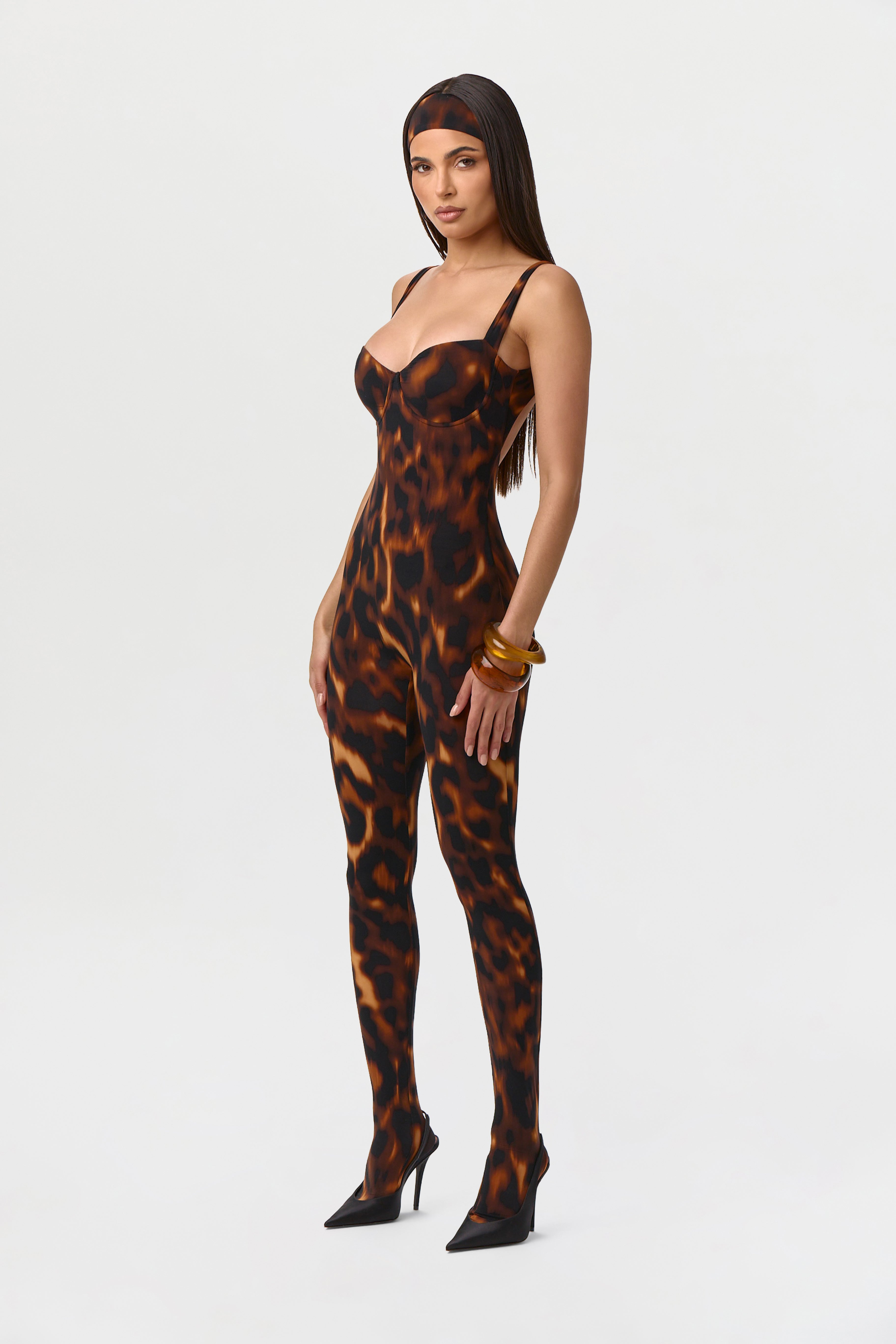 Naked Print Open Back Jumpsuit Petite