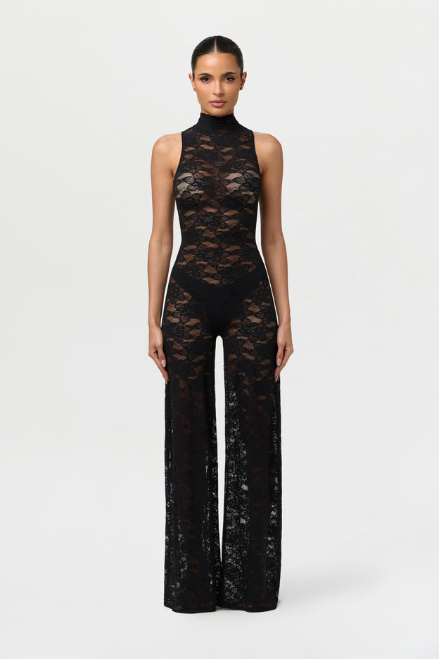 Stretch Lace Wide-Leg Jumpsuit