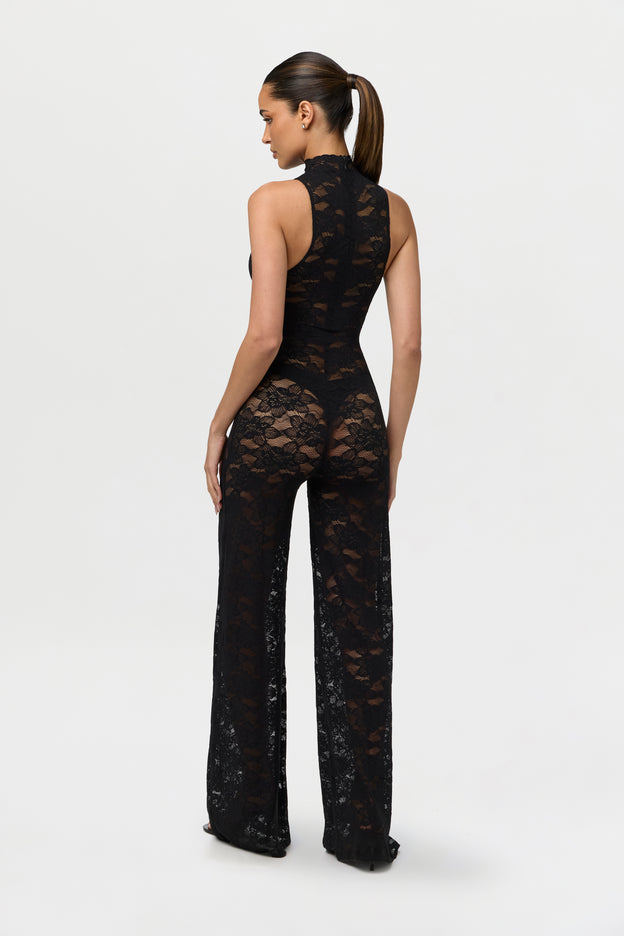 Stretch Lace Wide-Leg Jumpsuit