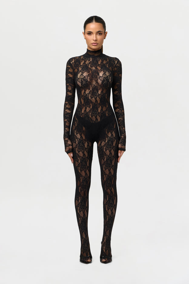 Stretch Lace Closed Toe Jumpsuit