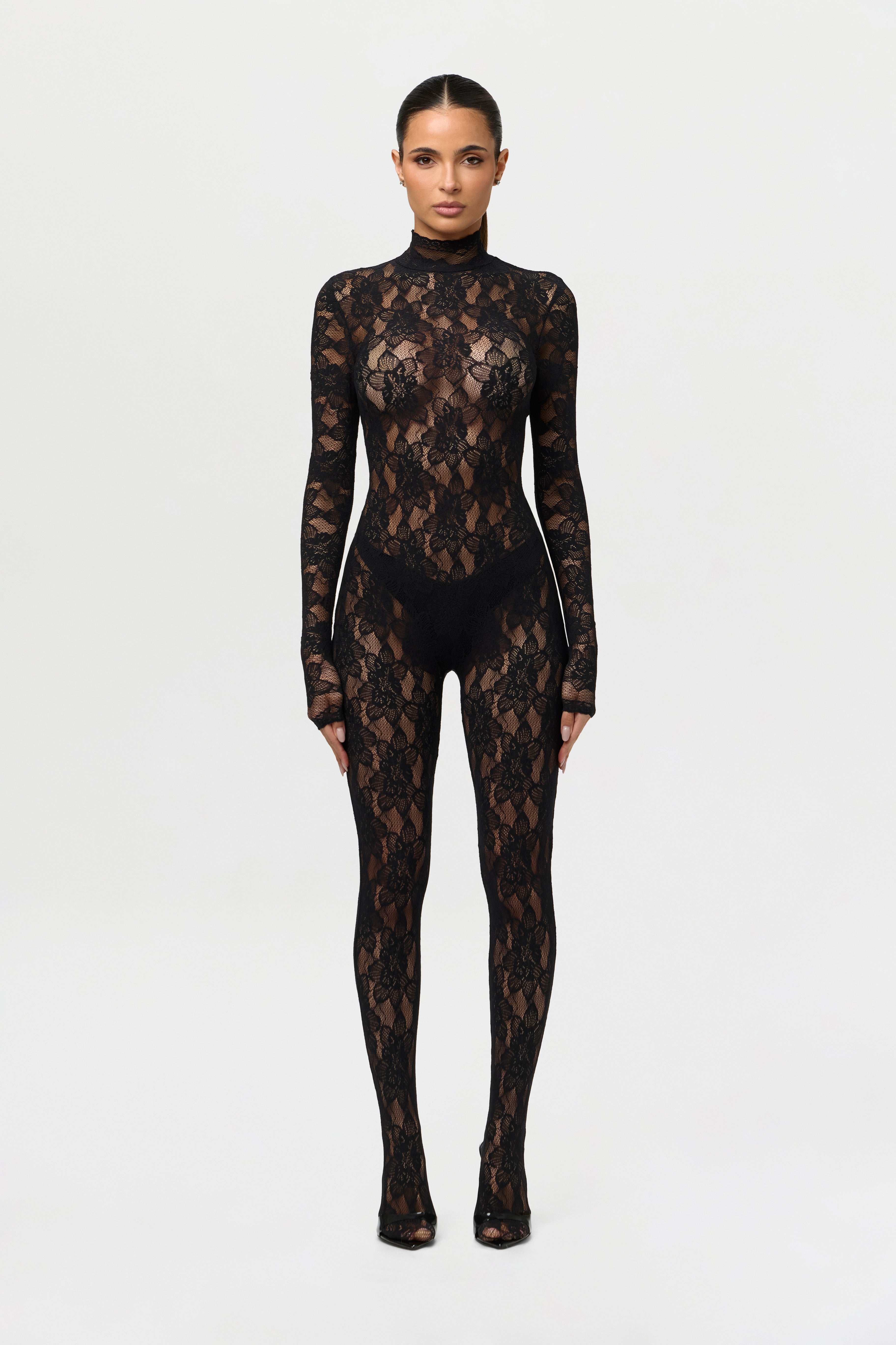 Stretch Lace Closed Toe Jumpsuit