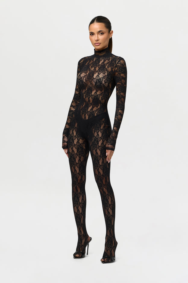 Stretch Lace Closed Toe Jumpsuit Petite