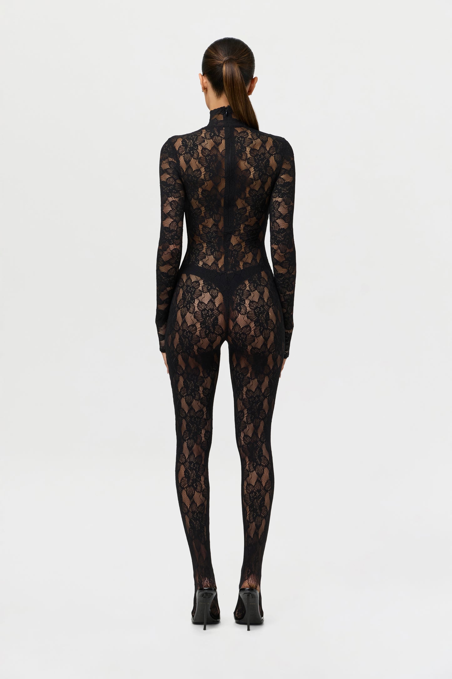 Black Stretch Lace Closed Toe Jumpsuit