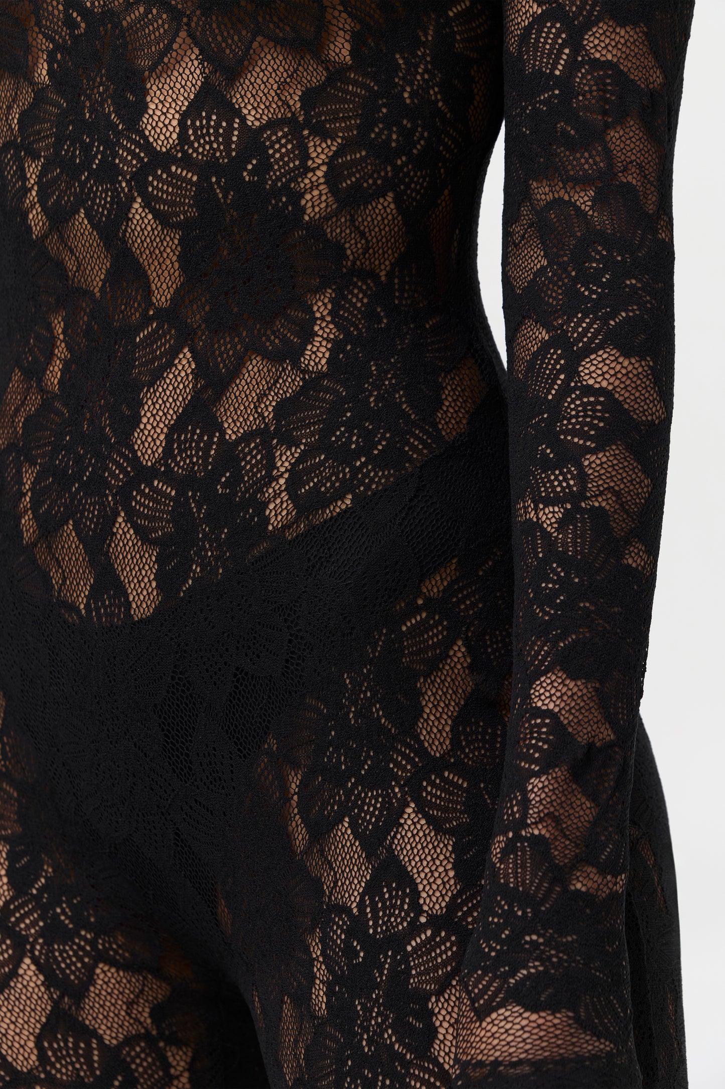 Black Stretch Lace Closed Toe Jumpsuit