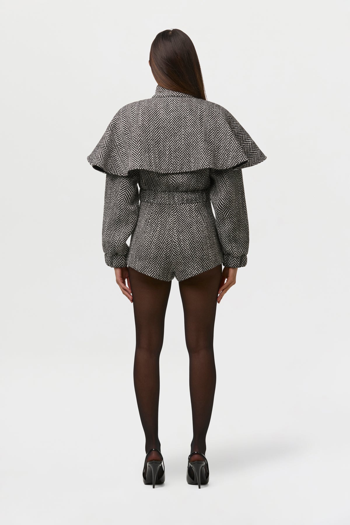 Suiting Herringbone Cape Romper